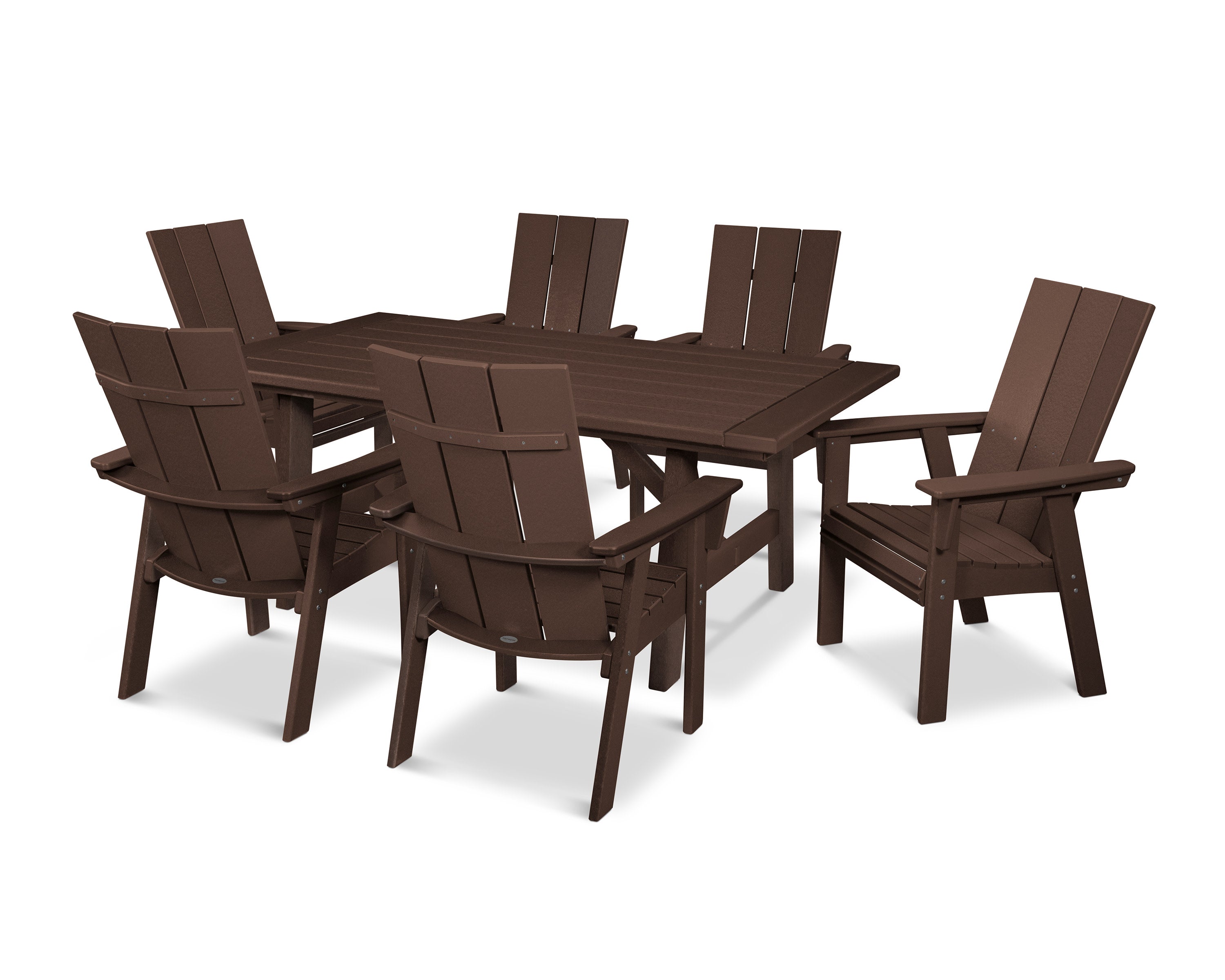 Modern Curveback Adirondack 7-Piece Rustic Farmhouse Dining Set in Mahogany