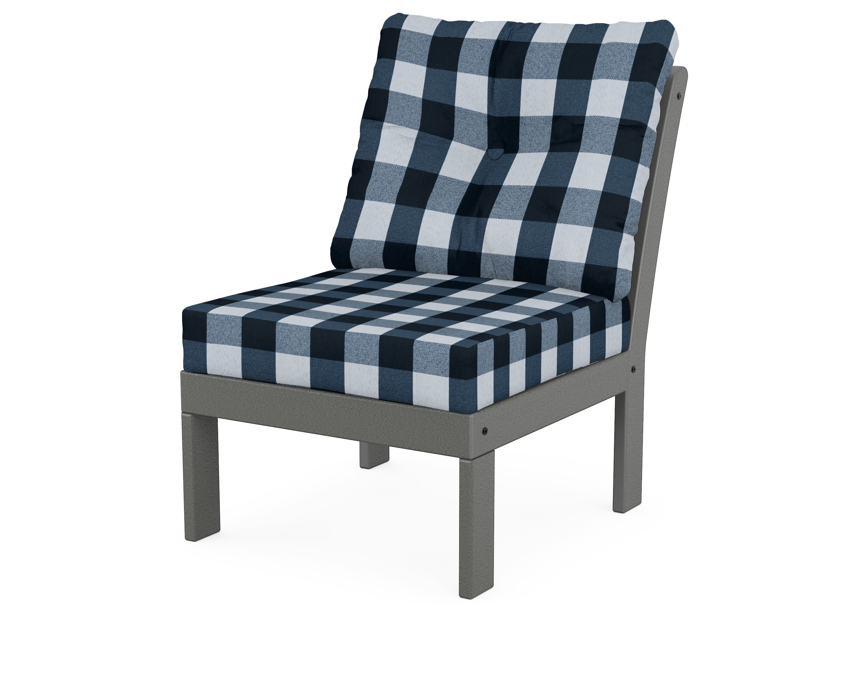 Vineyard Modular Armless Chair in Slate Grey / Buffalo Plaid Marine Indigo