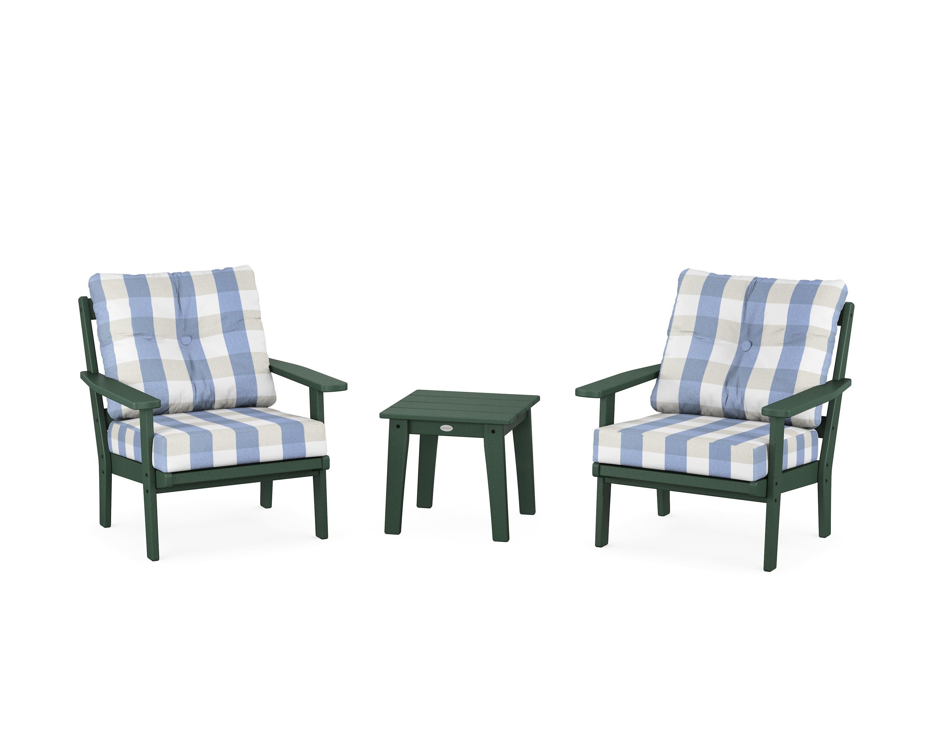 Prairie 3-Piece Deep Seating Set in Green / Buffalo Plaid Sky Blue