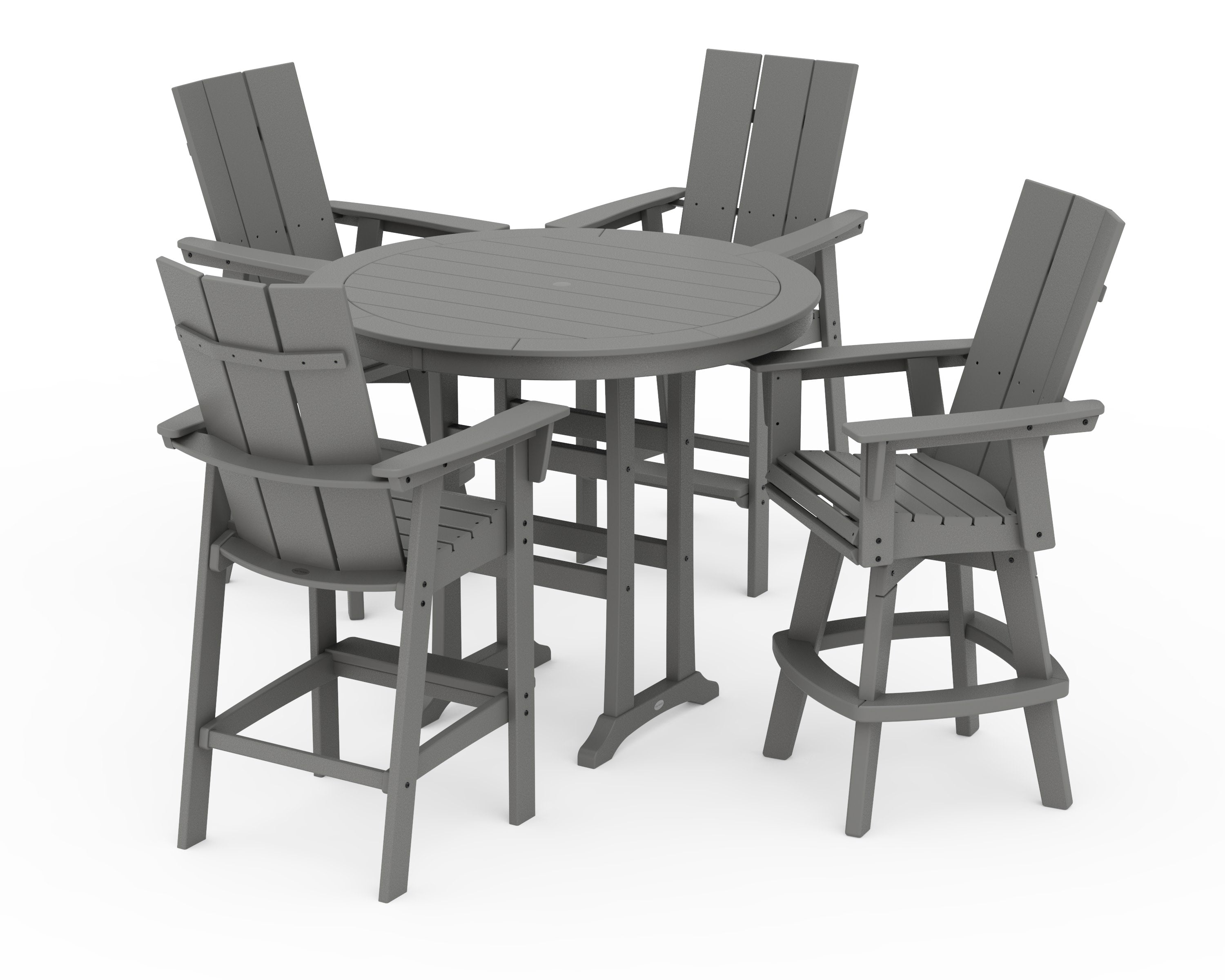 Modern Adirondack 5-Piece Nautical Trestle Round Bar Set with Swivels in Slate Grey