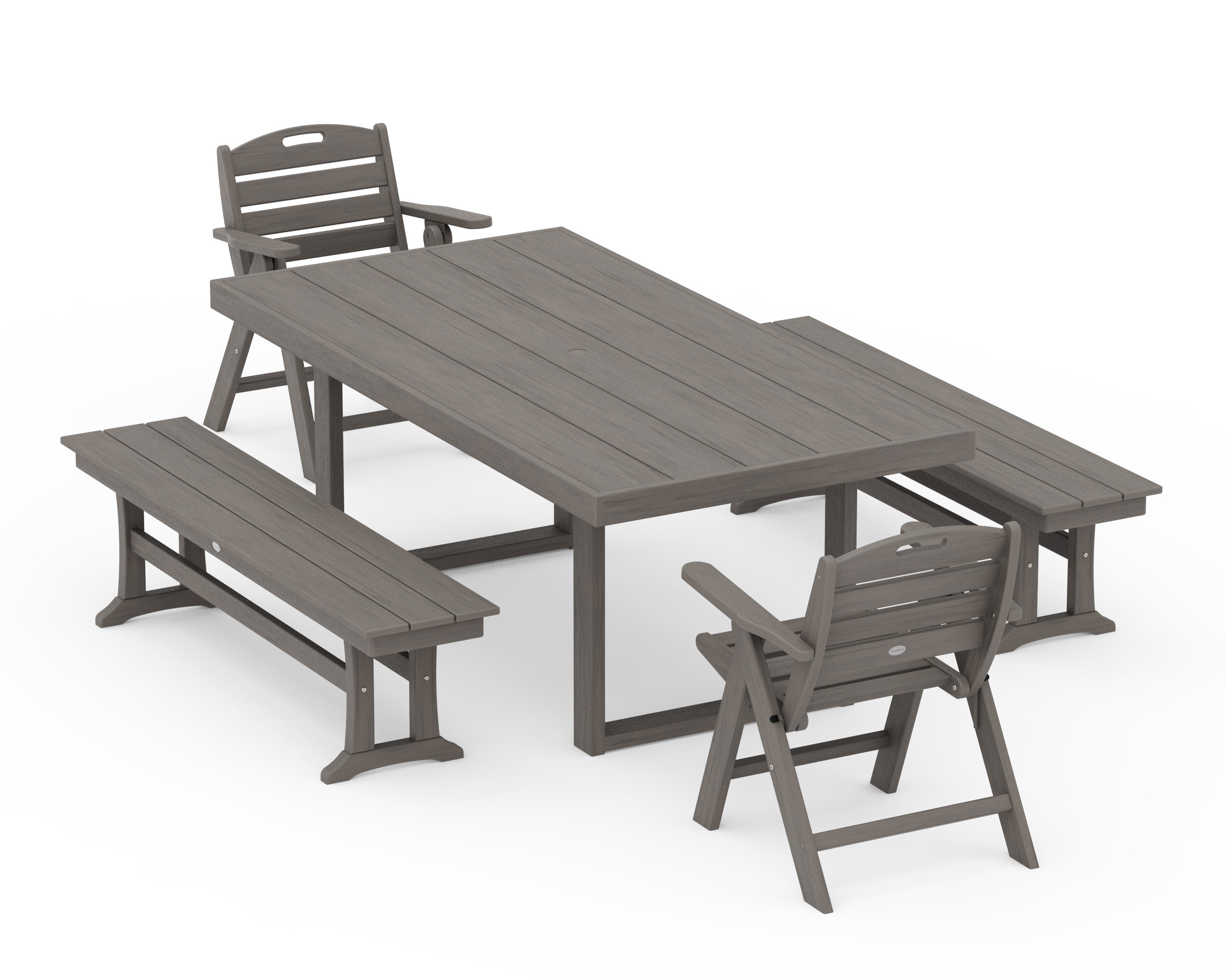 Nautical Folding Highback 5-Piece Dining Set with Trestle Legs in Driftwood