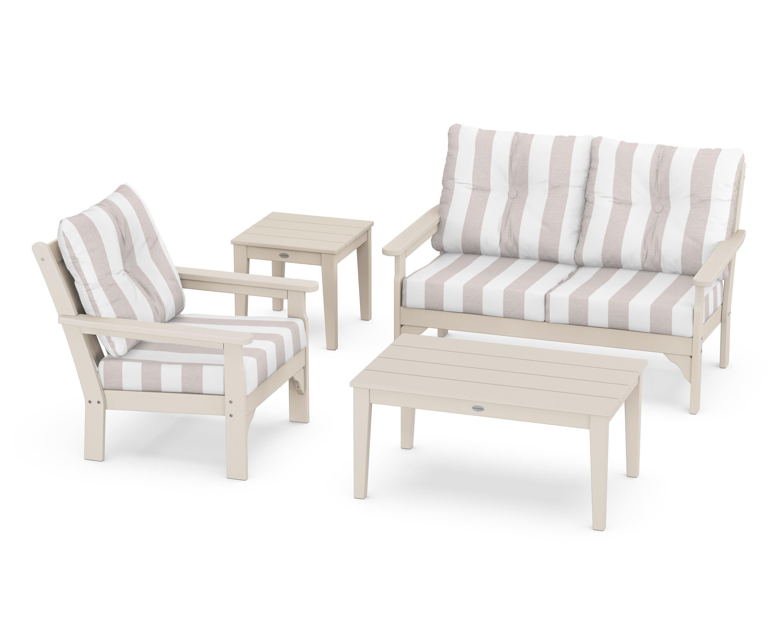 Vineyard 4-Piece Deep Seating Set in Sand / Cabana Stripe Dune Burlap
