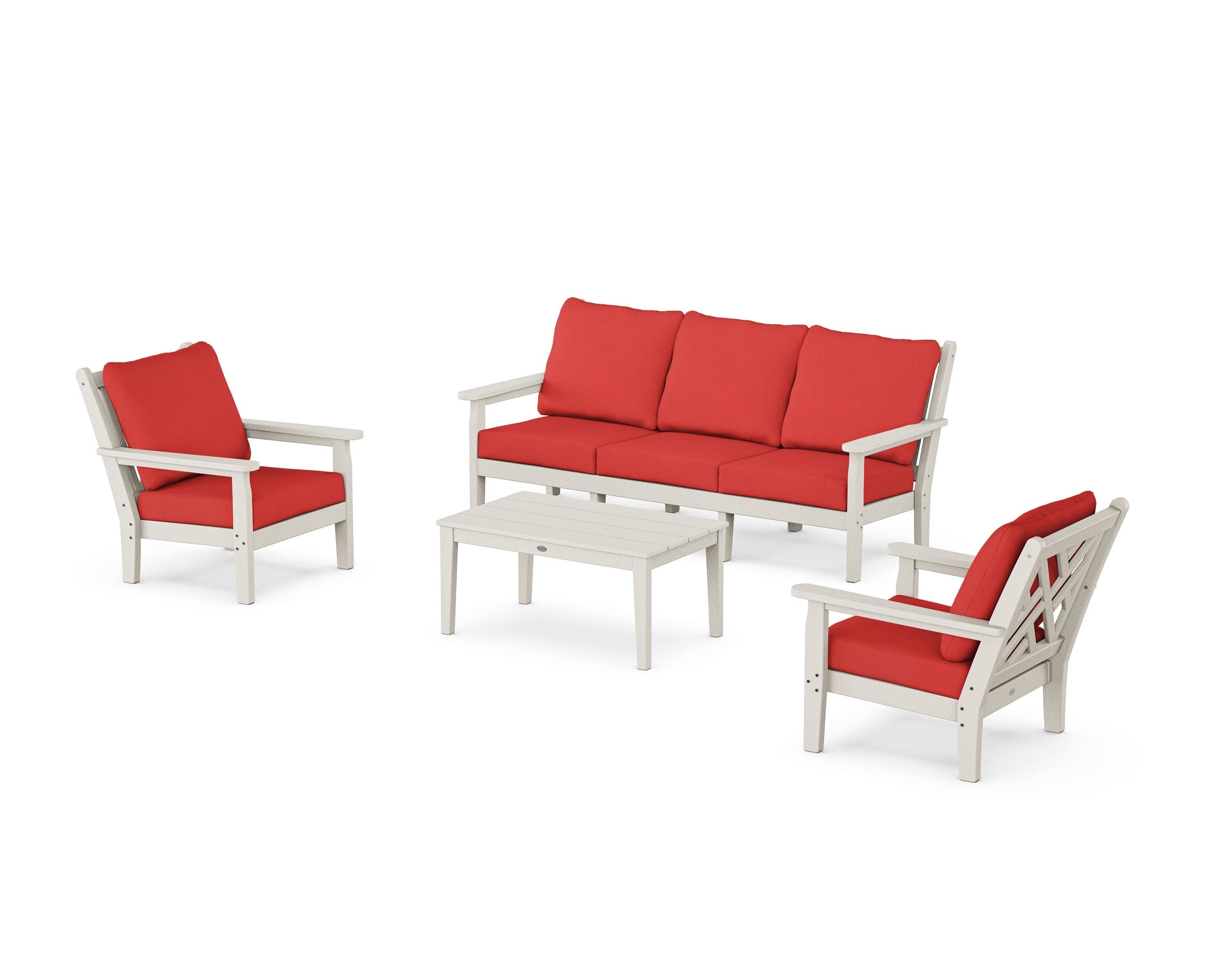 Chippendale 4-Piece Deep Seating Set with Sofa in Sand / Crimson Linen