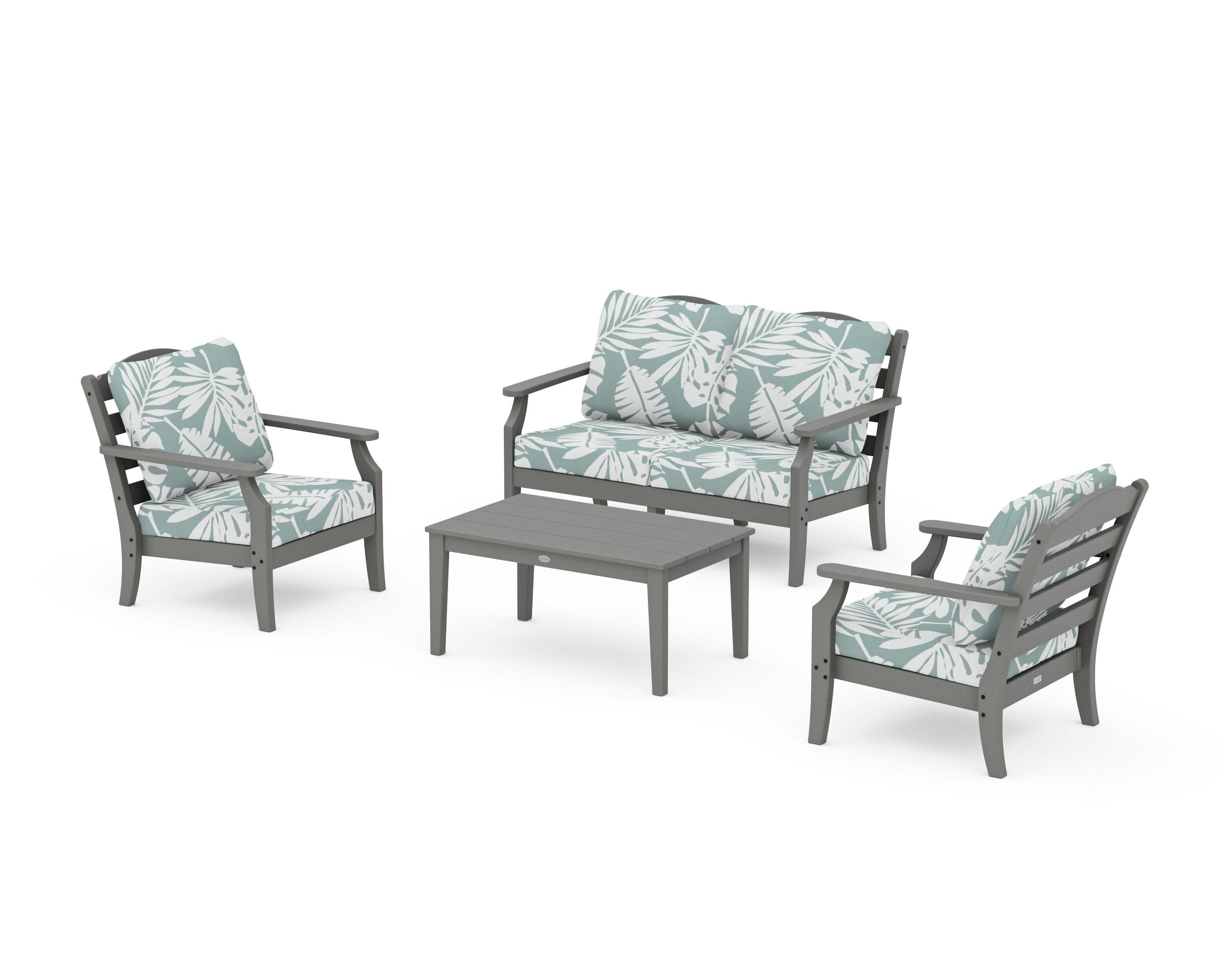 Savannah 4-Piece Deep Seating Set with Loveseat in Slate Grey / Leaf Glacier Spa