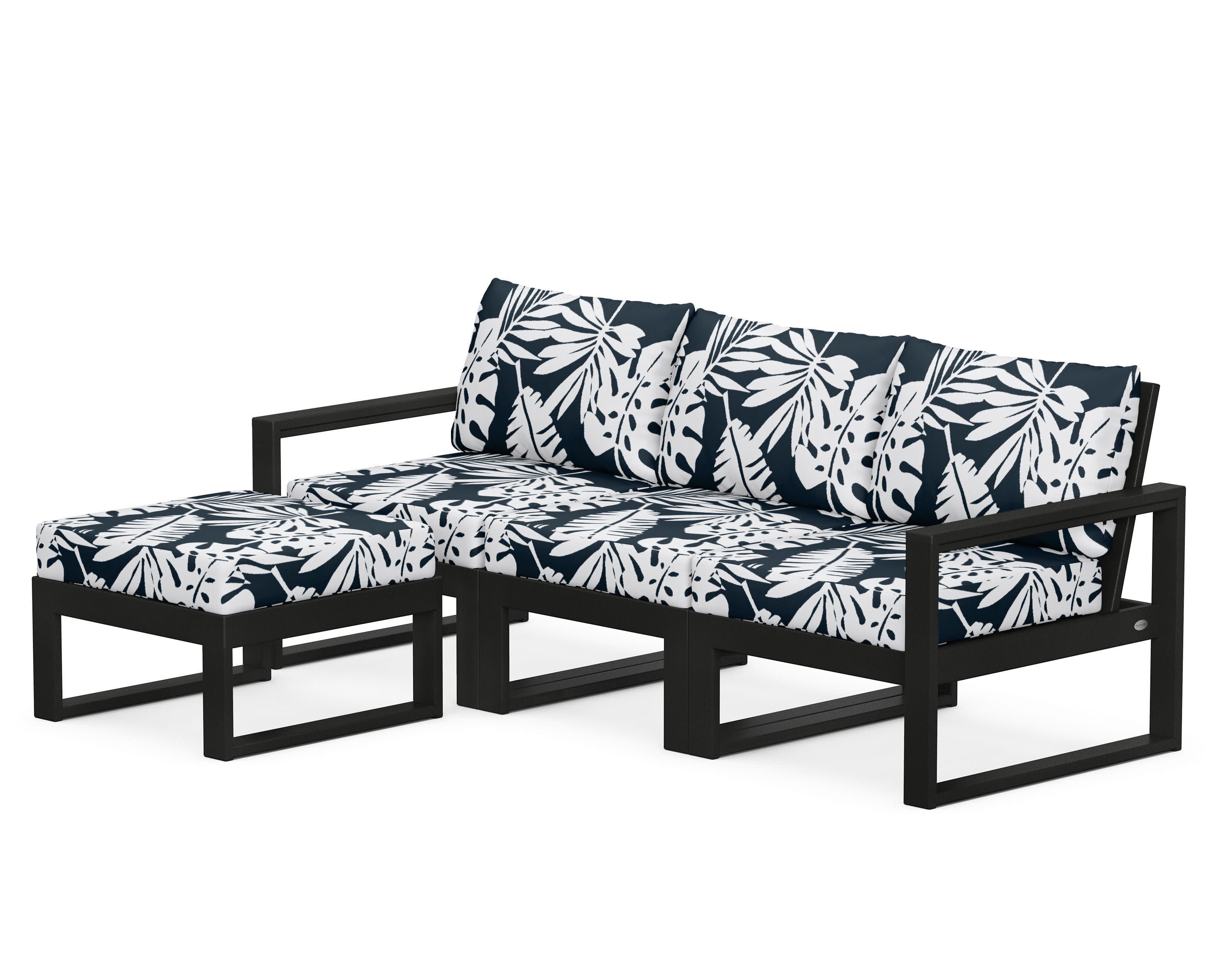 EDGE 4-Piece Modular Deep Seating Set with Ottoman in Black / Leaf Marine Indigo