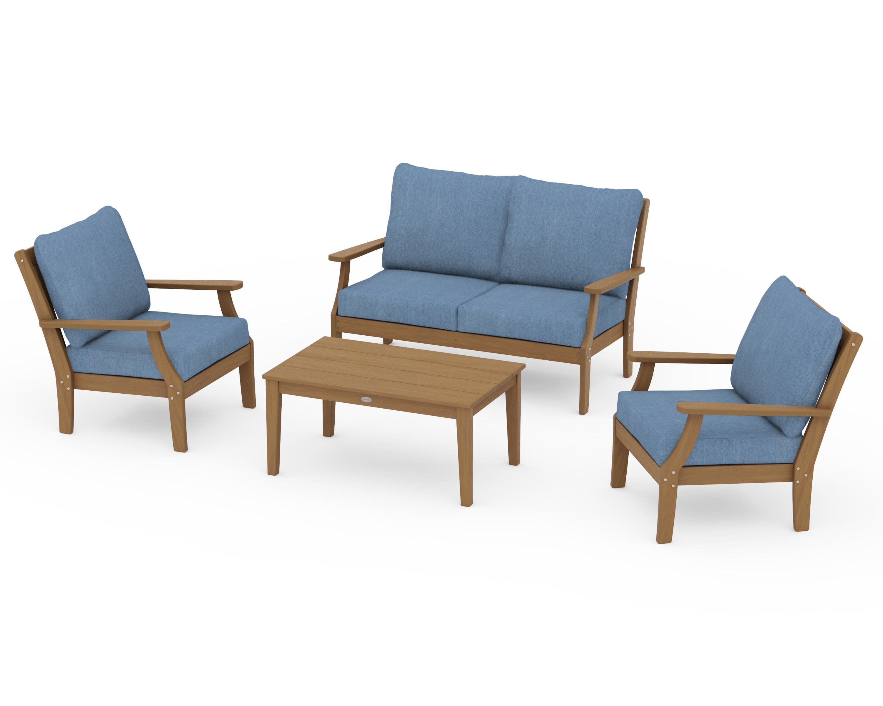 Braxton 4-Piece Deep Seating Chair Set in Natural / Sky Blue