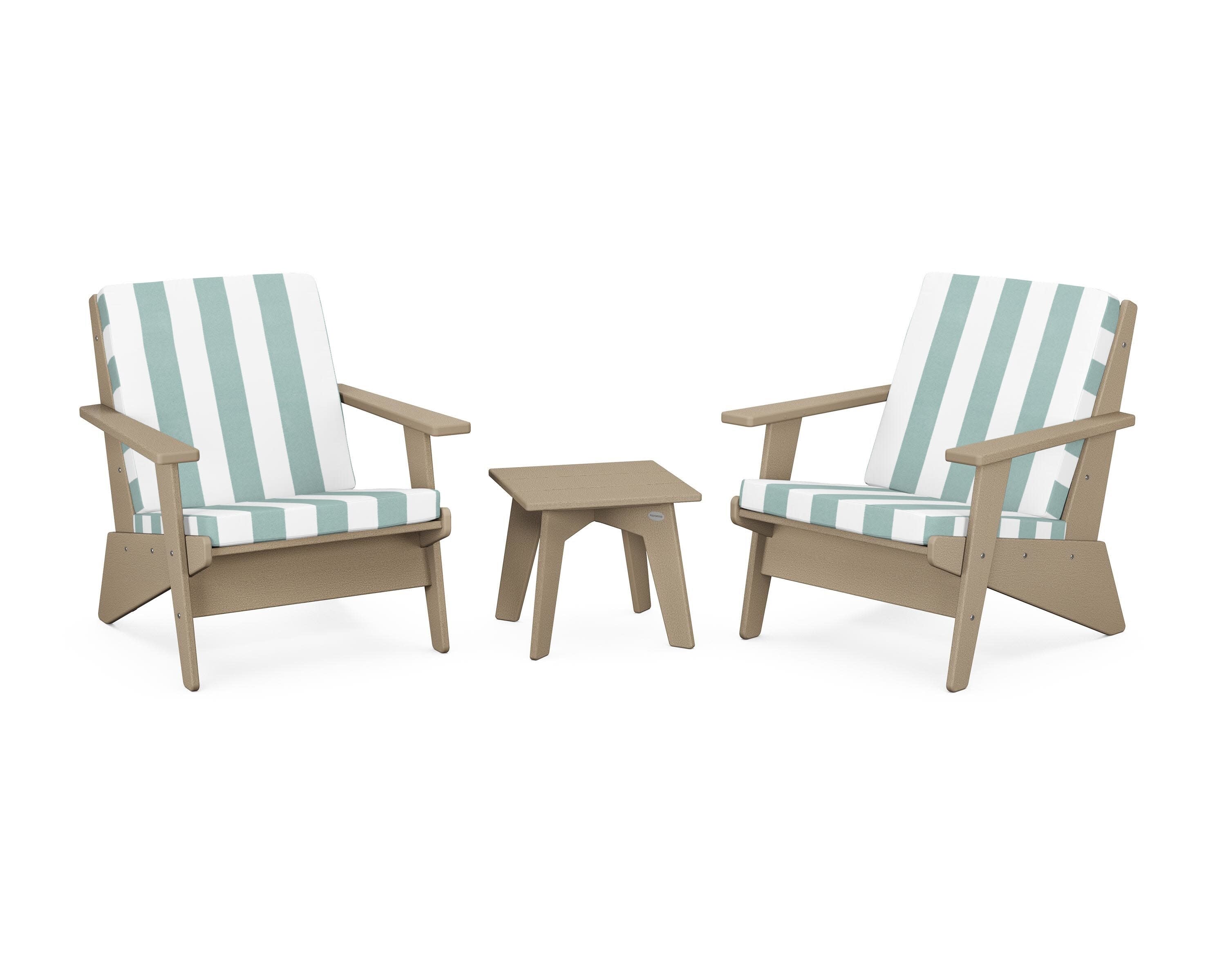 Riviera Modern Lounge 3-Piece Set in Vintage Sahara / Cabana Stripe Glacier Spa