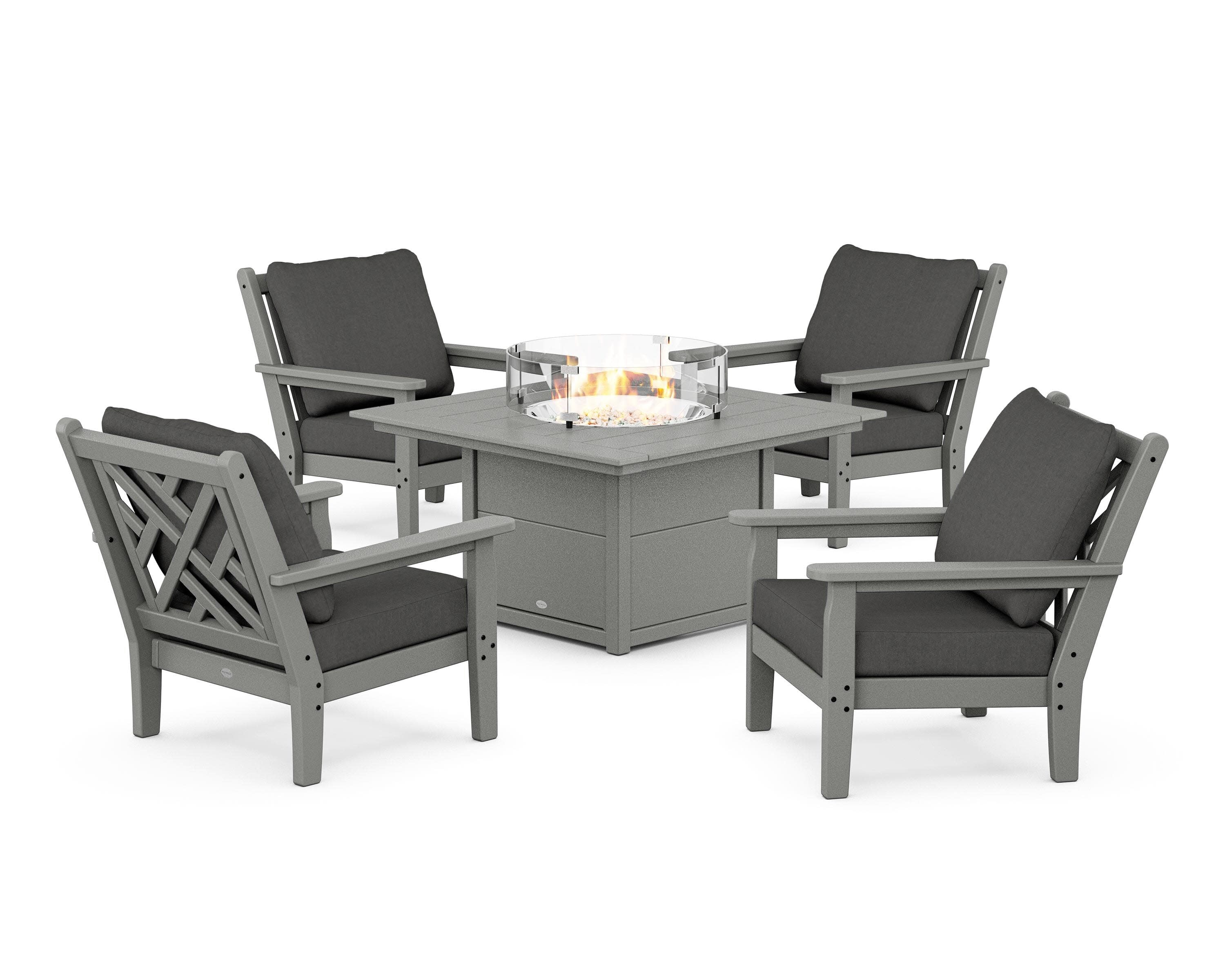Chippendale 5-Piece Deep Seating Set with Fire Pit Table in Slate Grey / Spectrum Carbon
