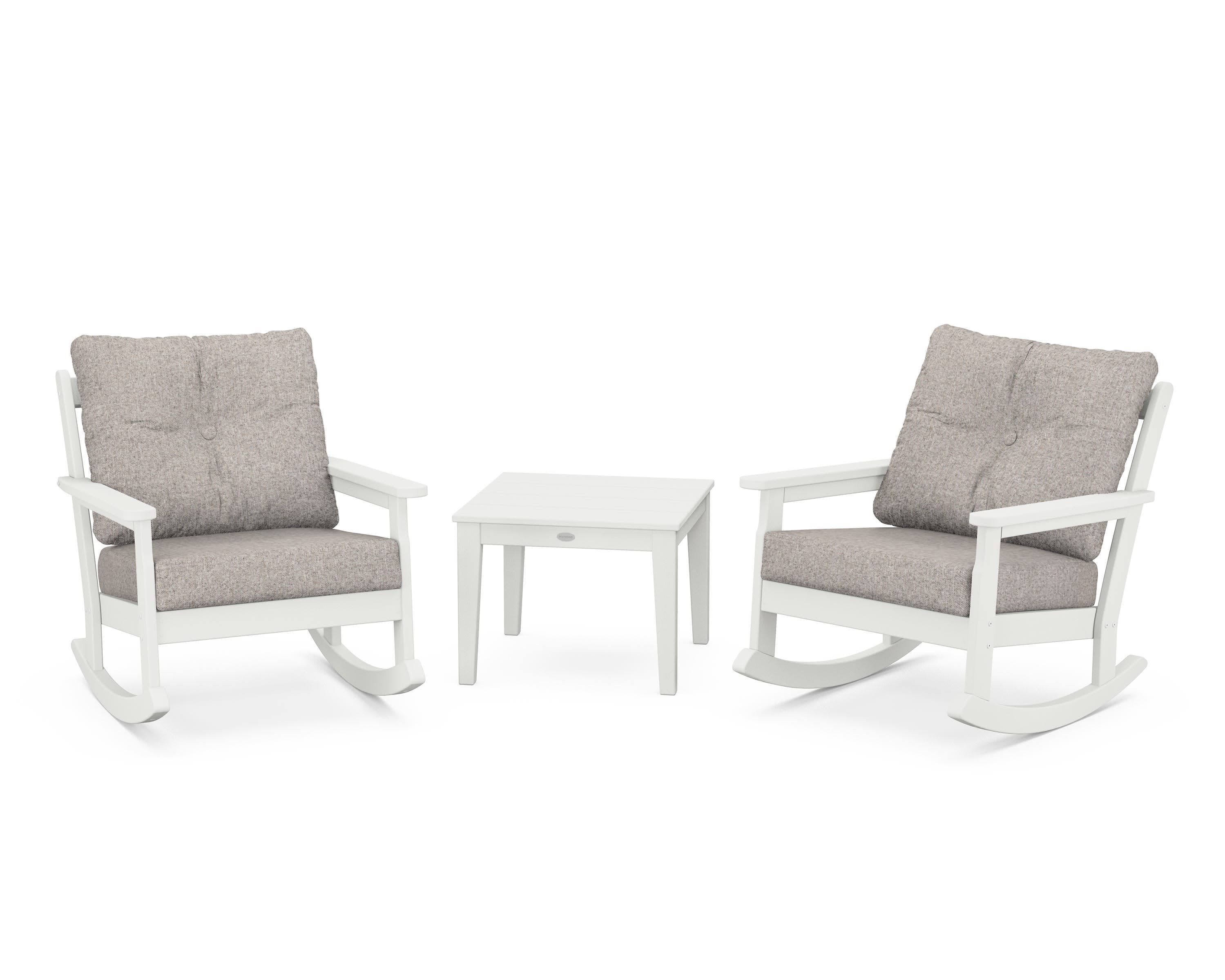 Vineyard 3-Piece Deep Seating Rocker Set in Vintage White / Weathered Tweed