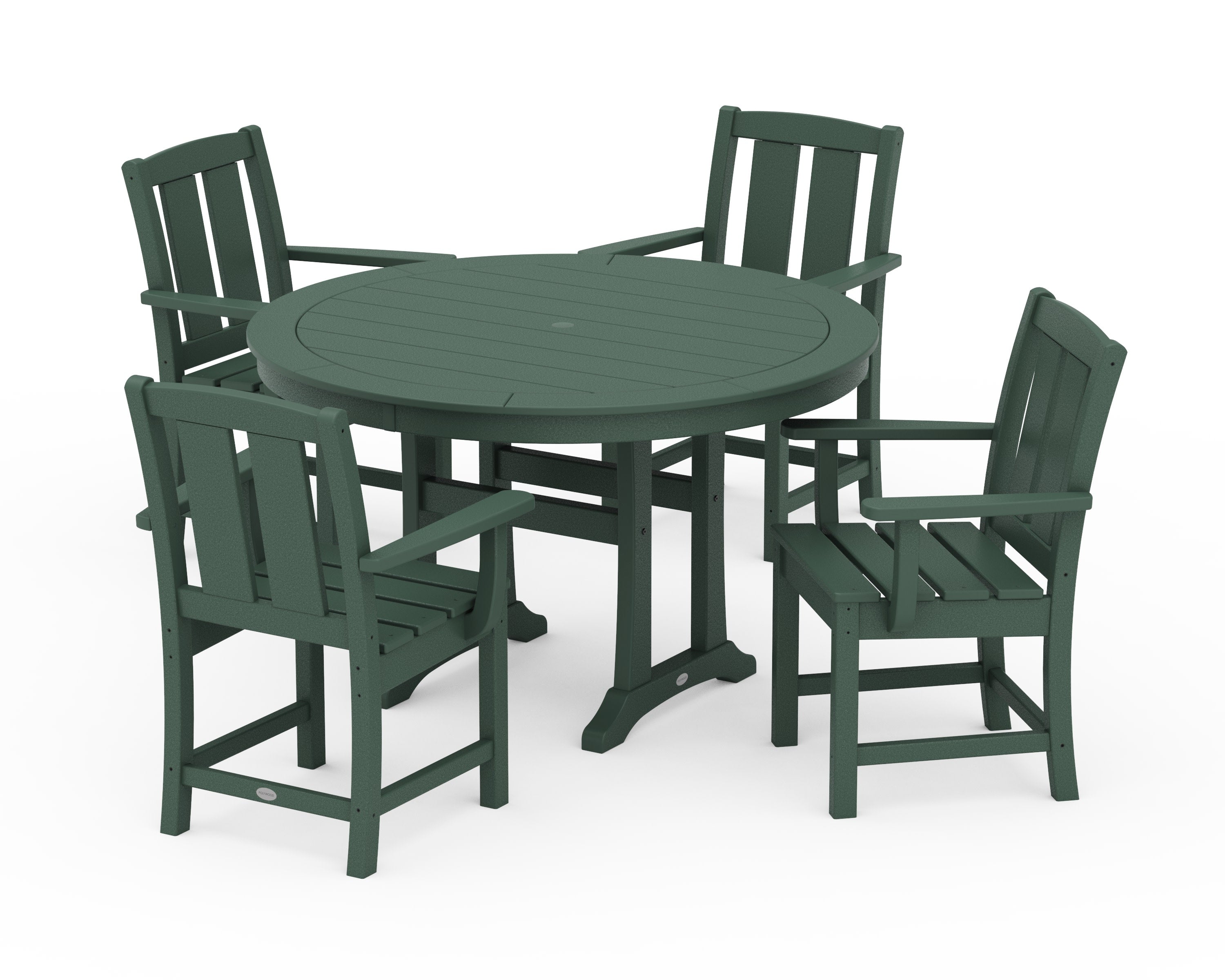 Mission 5-Piece Round Dining Set with Trestle Legs in Green