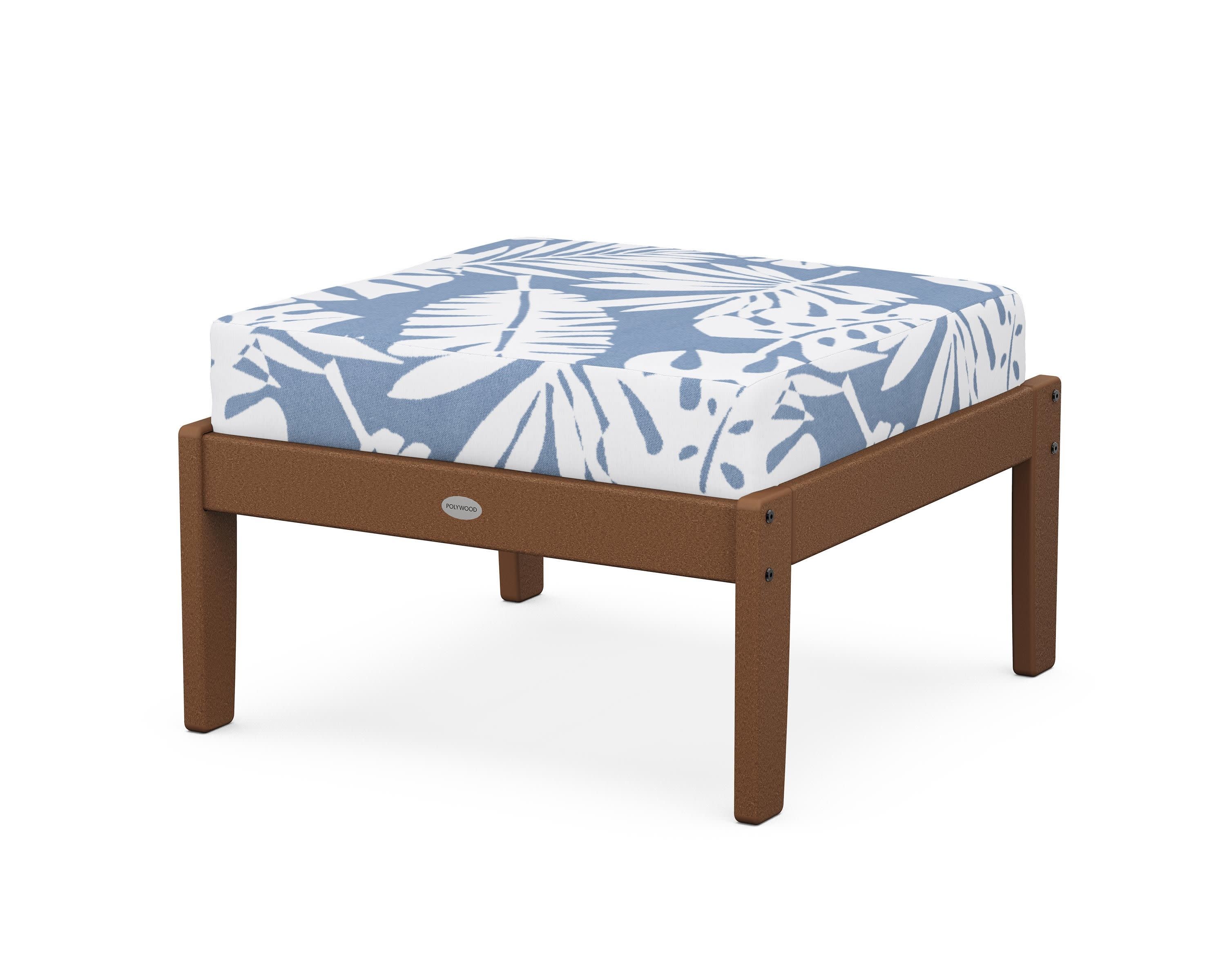 Braxton Deep Seating Ottoman in Teak / Leaf Sky Blue