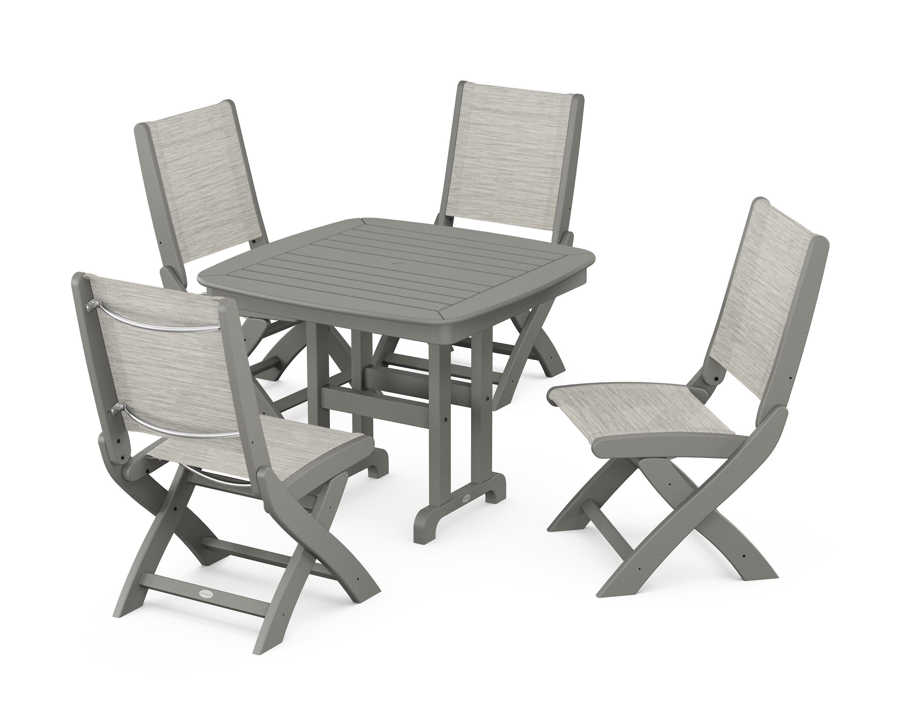 Coastal Folding Side Chair 5-Piece Dining Set in Slate Grey / Birch Sling
