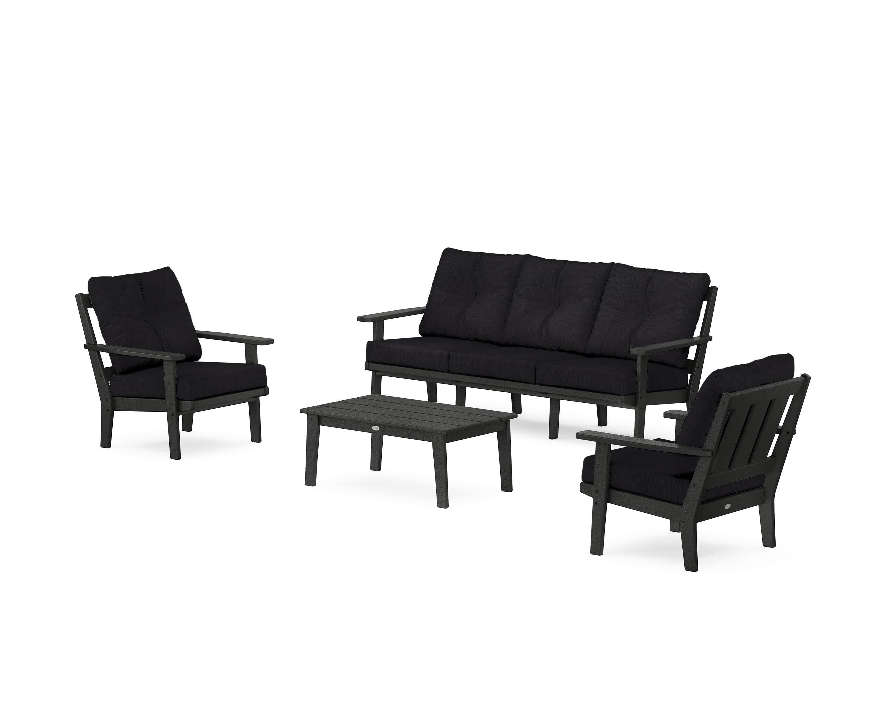 Oxford 4-Piece Deep Seating Set with Sofa in Black / Midnight Linen