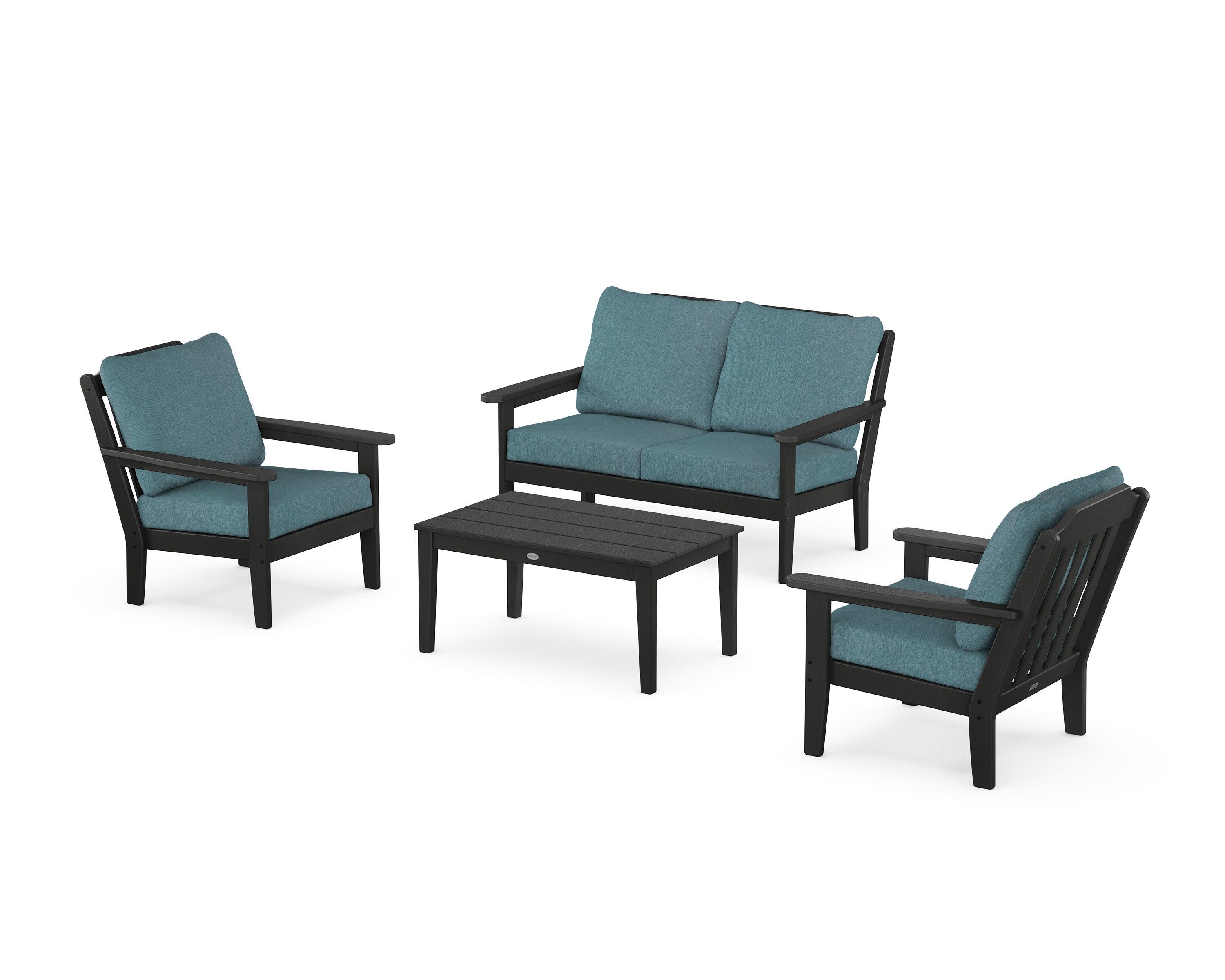Cottage 4-Piece Deep Seating Set with Loveseat in Black / Ocean Teal