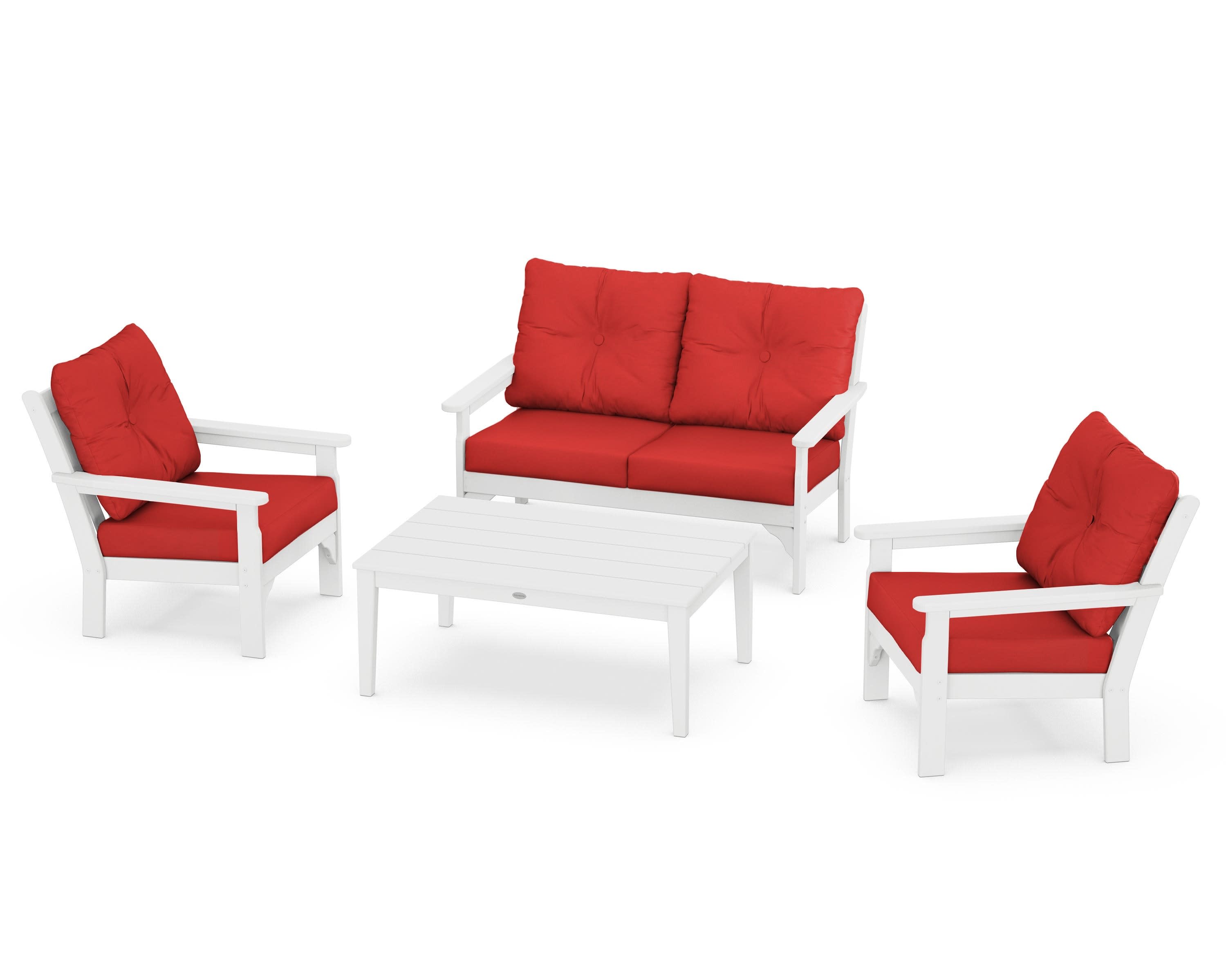 Vineyard 4-Piece Deep Seating Set in White / Crimson Linen