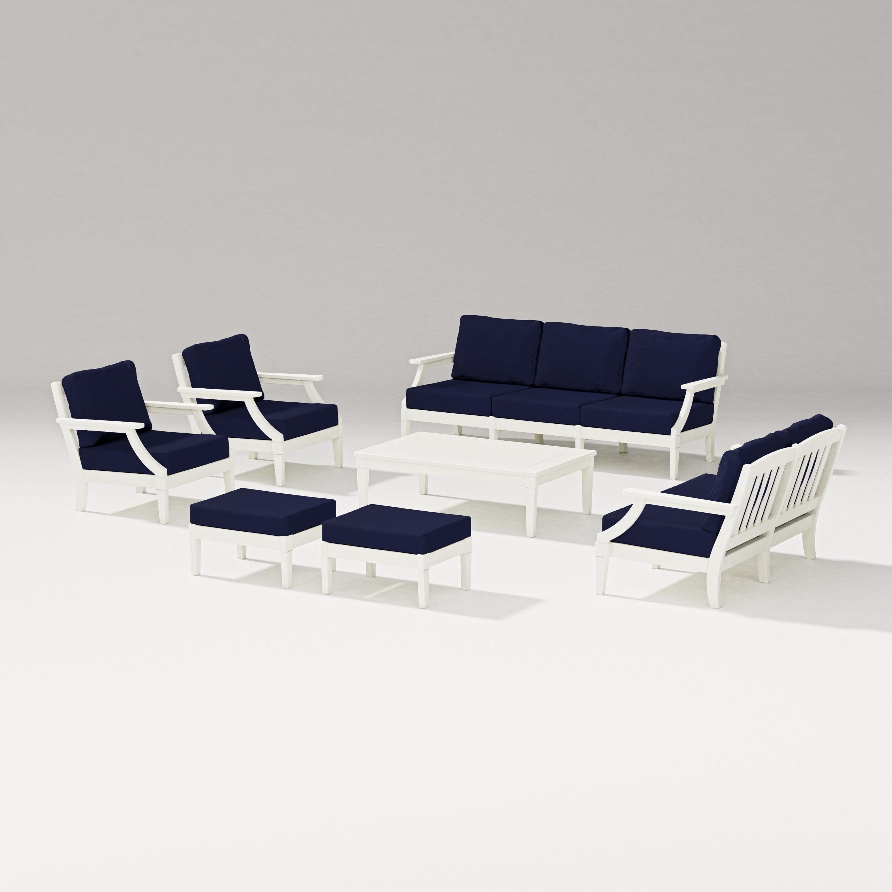Estate 7-Piece Lounge Sofa Set in Vintage White / Navy
