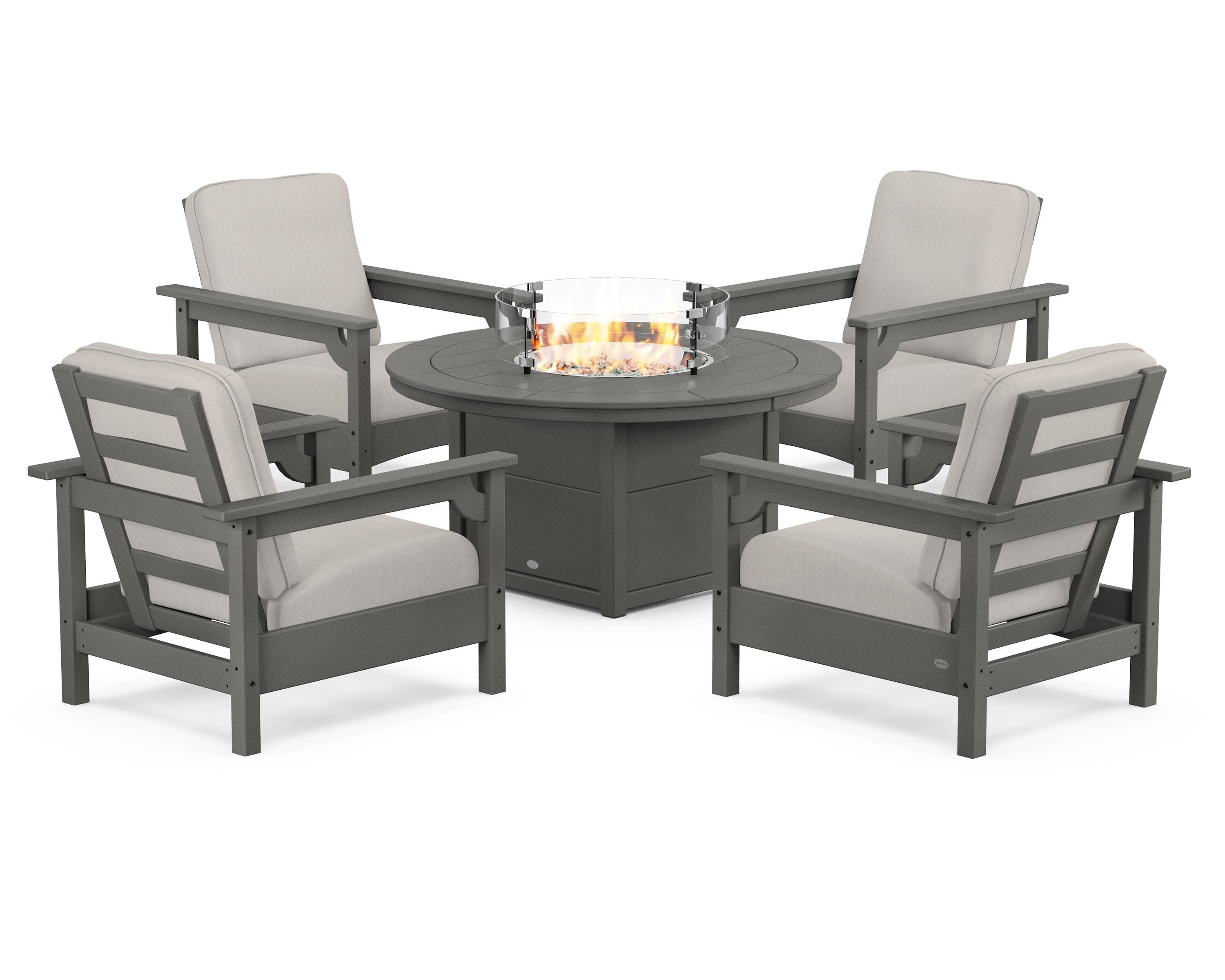 Club 5-Piece Conversation Set with Fire Pit Table in Slate Grey / Cast Ash