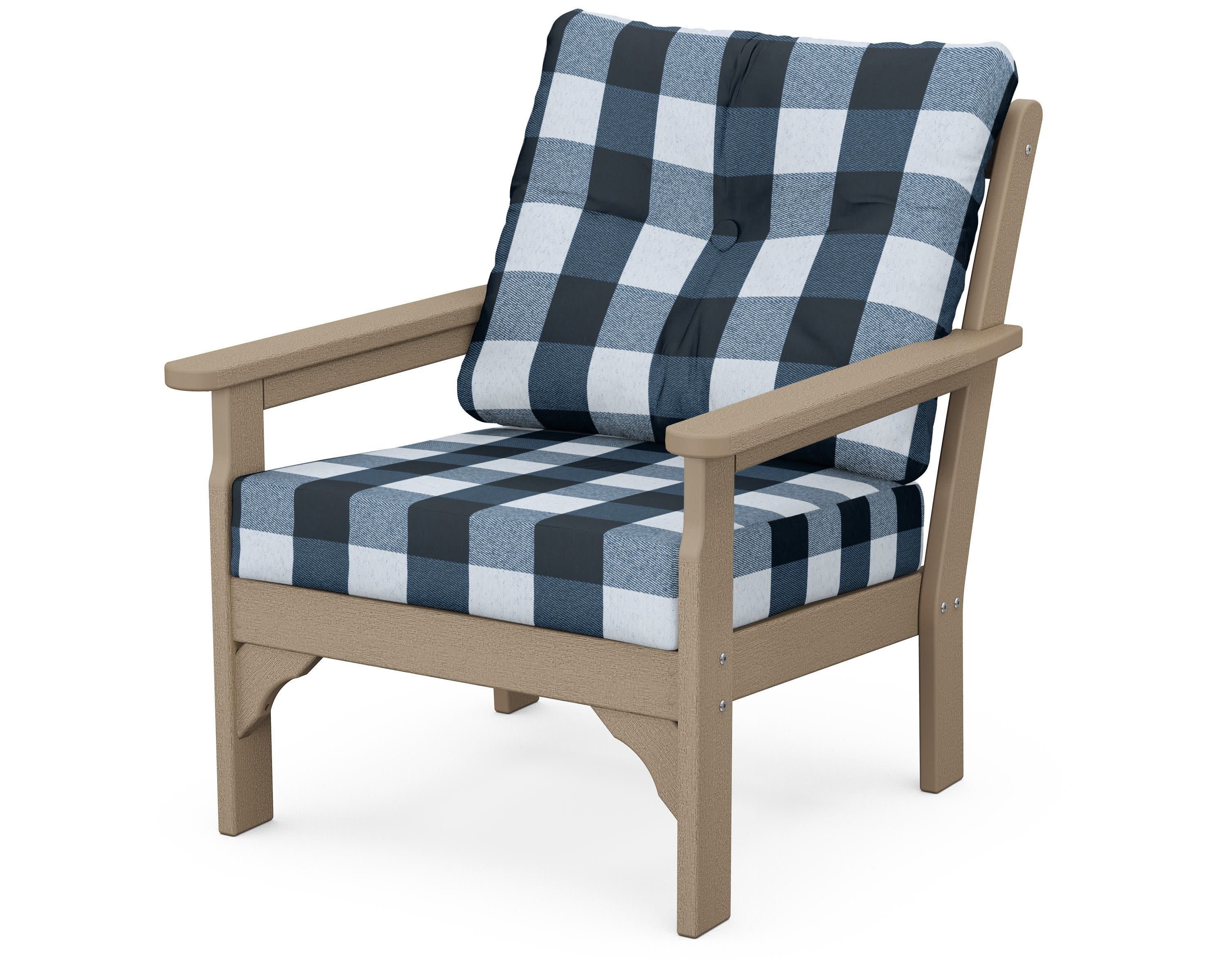 Vineyard Deep Seating Chair in Vintage Sahara / Buffalo Plaid Marine Indigo