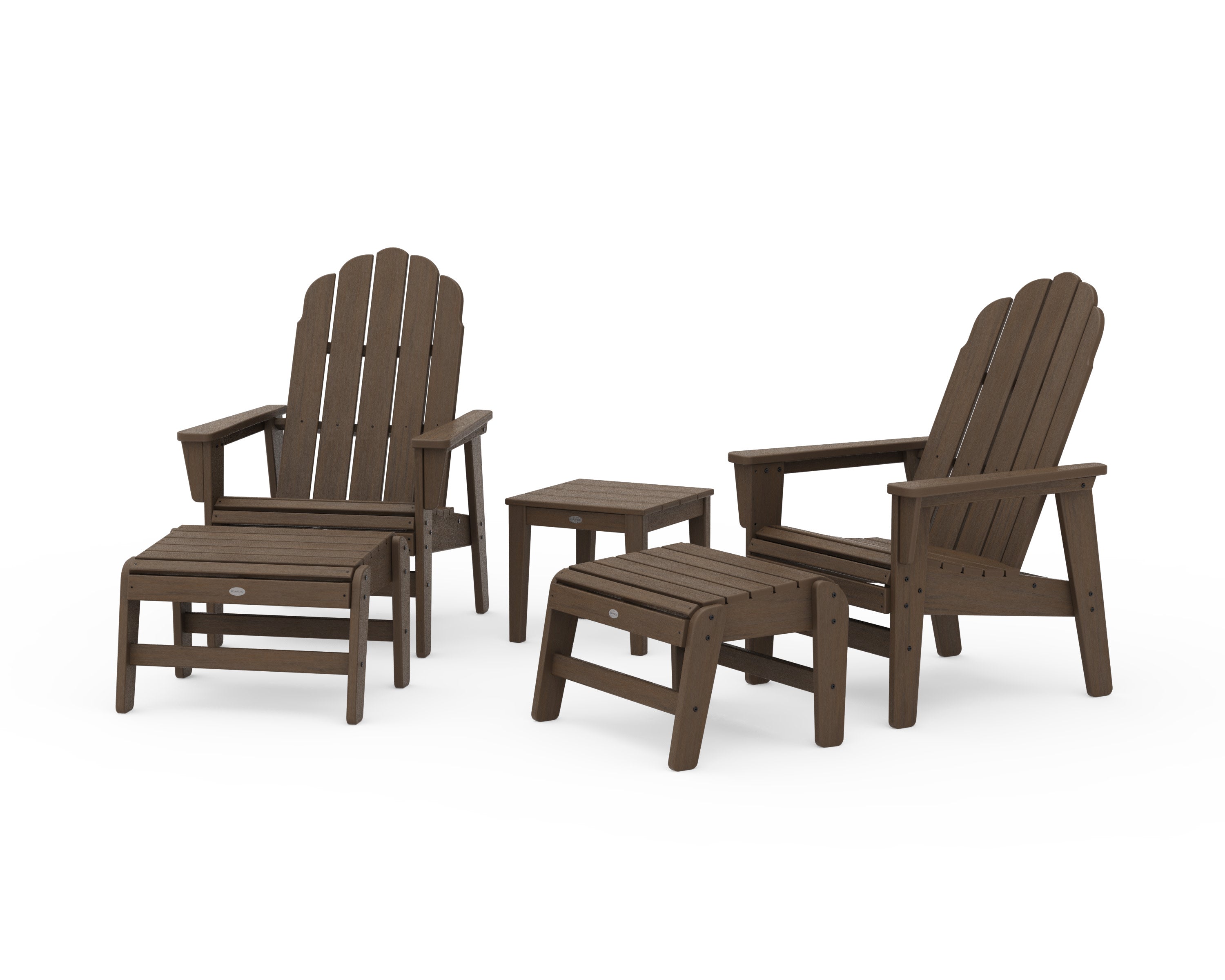 5-Piece Vineyard Grand Upright Adirondack Set with Ottomans and Side Table in Kona