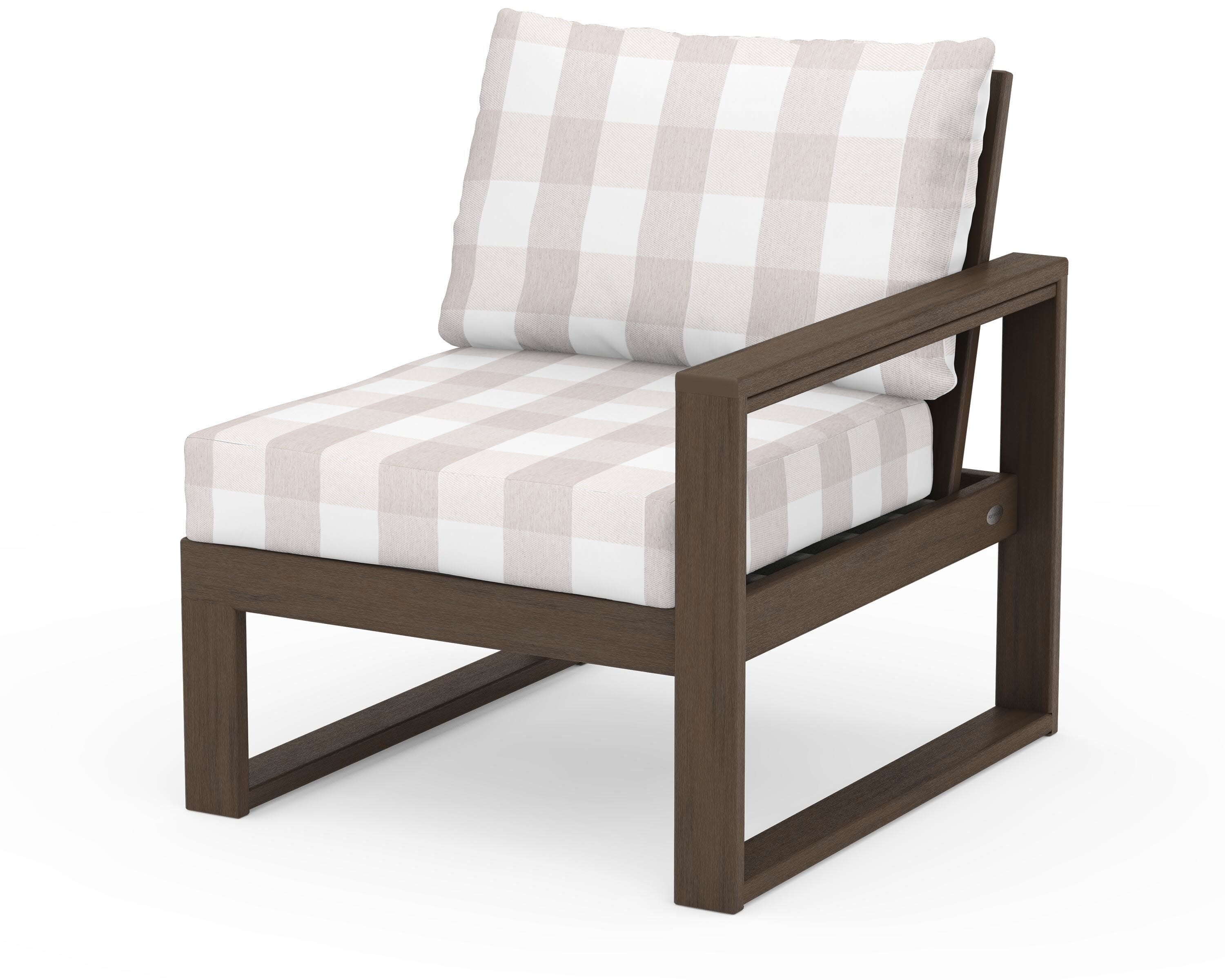 EDGE Modular Right Arm Chair in Kona / Buffalo Plaid Dune Burlap