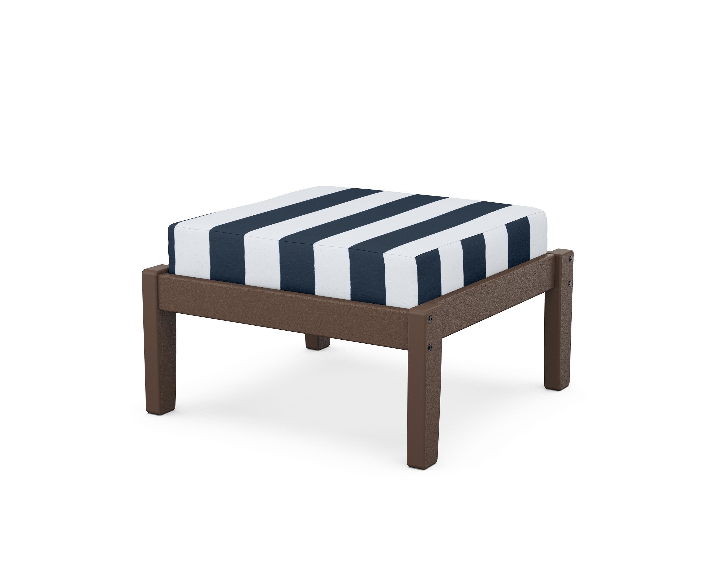 Deep Seating Ottoman in Mahogany / Cabana Stripe Marine Indigo