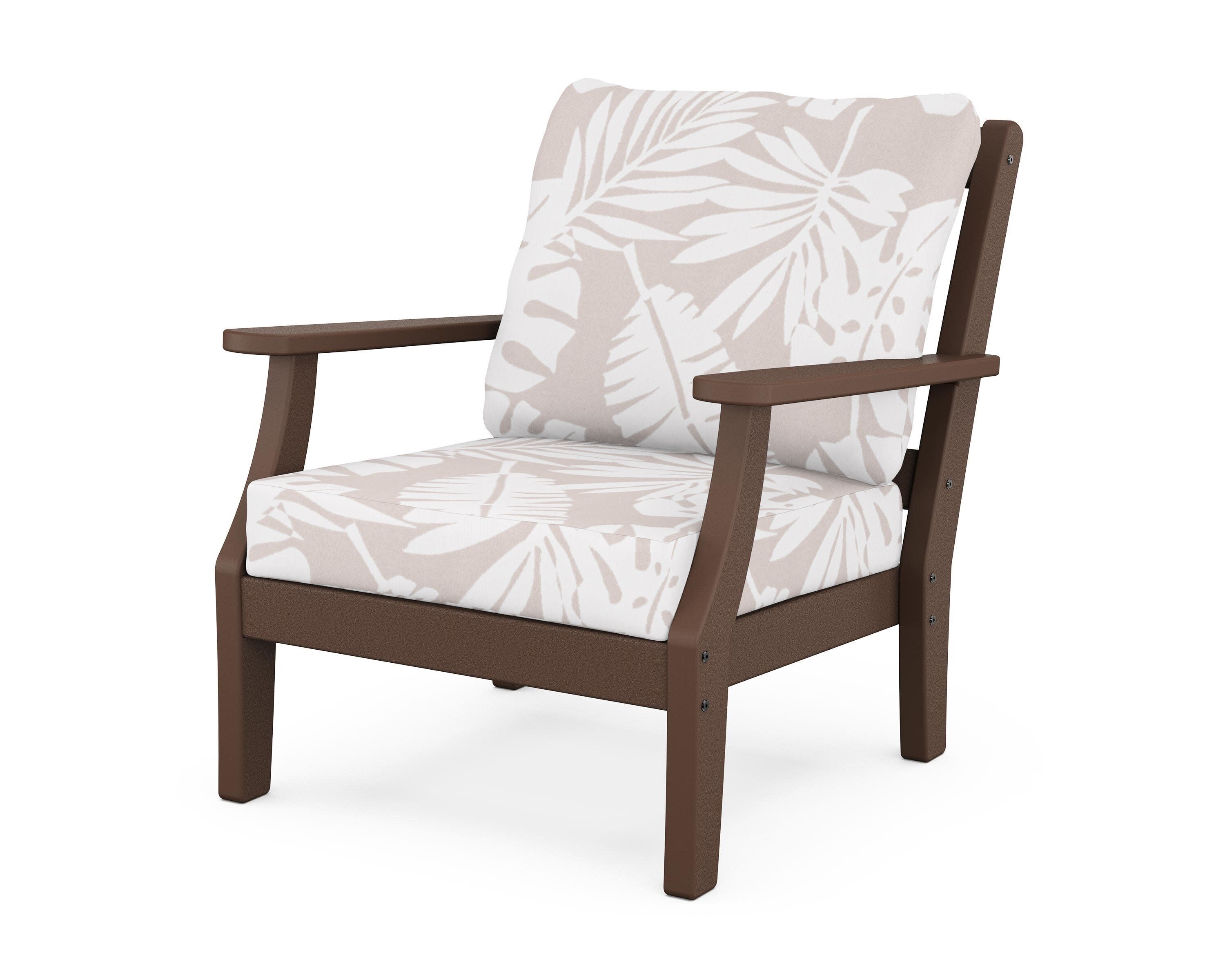 Chinoiserie Deep Seating Chair in Mahogany / Leaf Dune Burlap