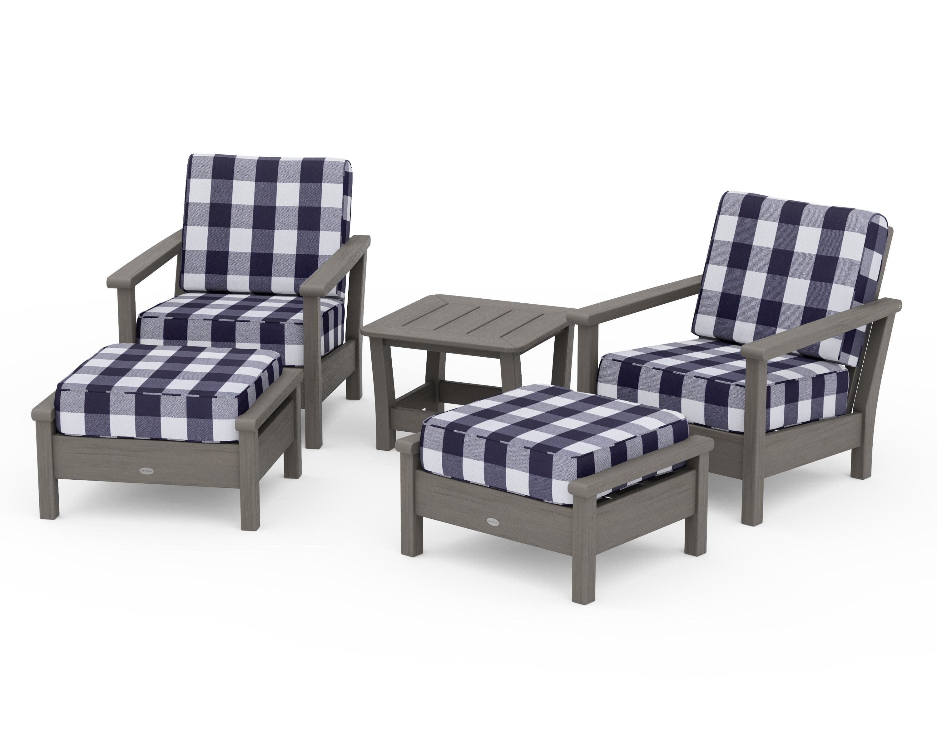 Harbour 5-Piece Deep Seating Chair Set in Driftwood / Buffalo Plaid Navy