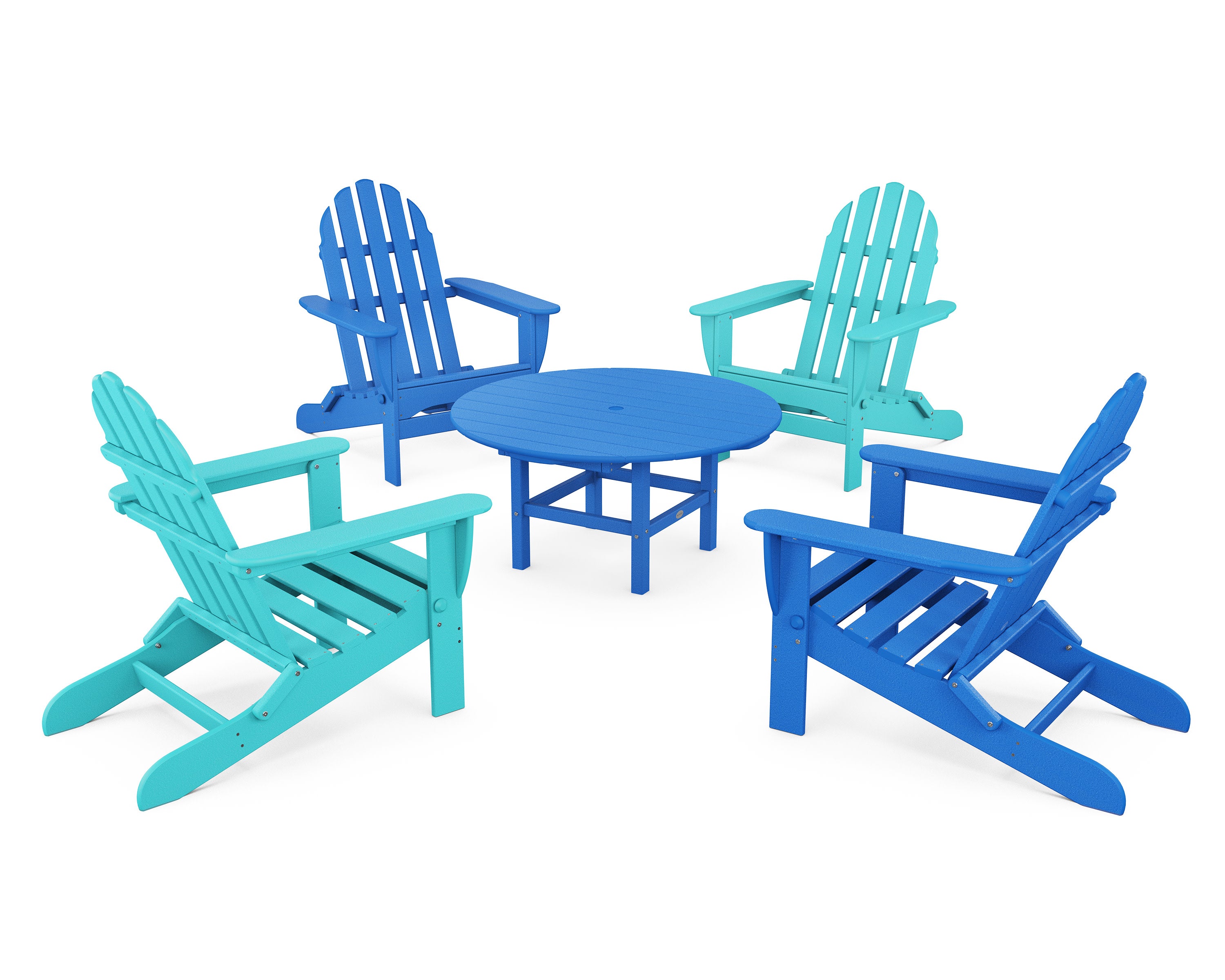 Classic Folding Adirondack 5-Piece Conversation Group in Pacific Blue / Aruba