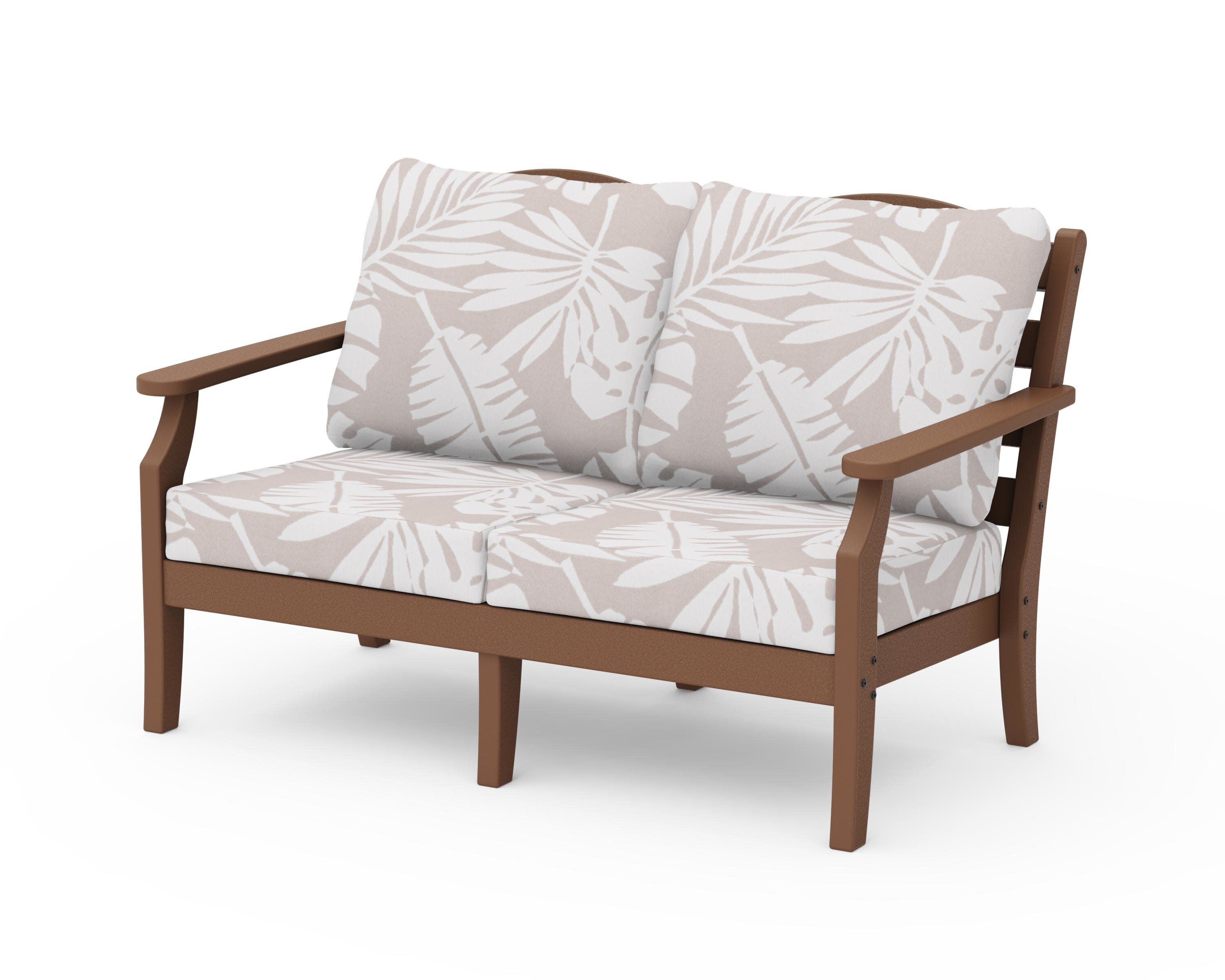 Savannah Deep Seating Loveseat in Teak / Leaf Dune Burlap