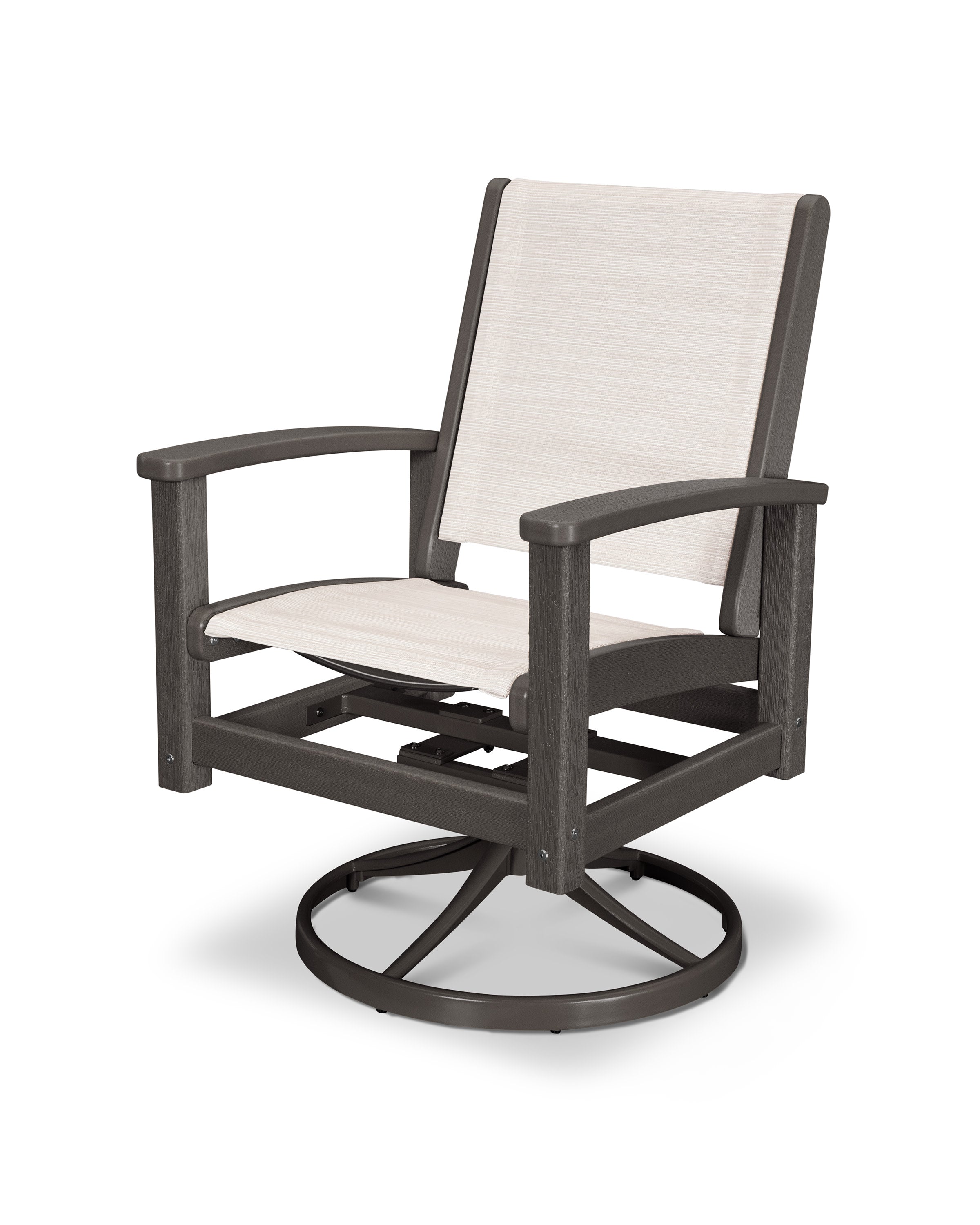 Coastal Swivel Rocker in Satin Bronze / Vintage Coffee / Parchment Sling