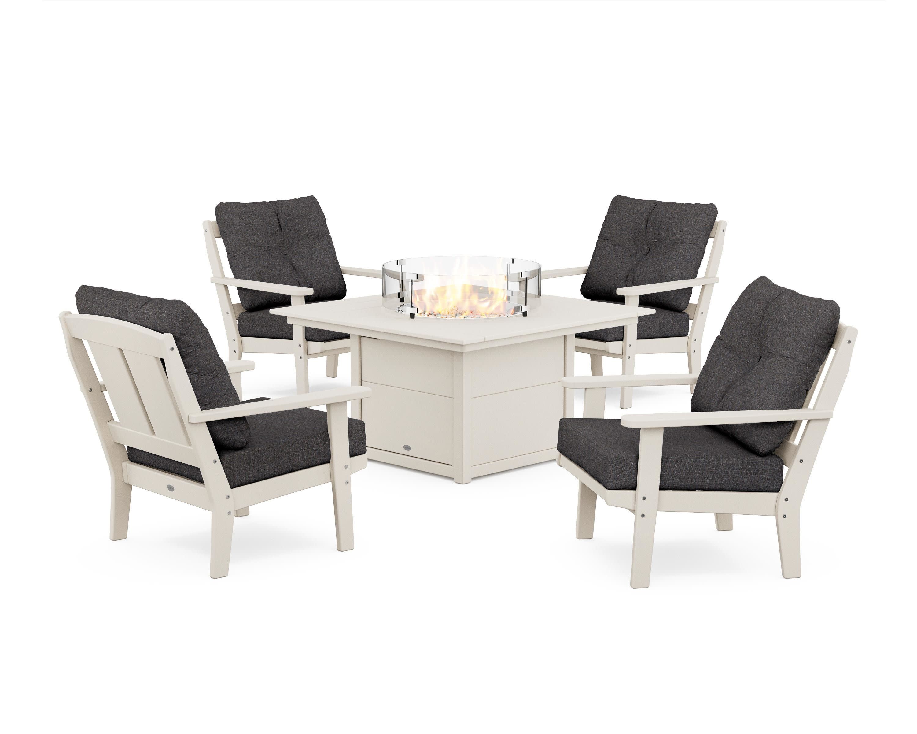 Mission 5-Piece Deep Seating Set with Fire Pit Table in Sand / Ash Charcoal