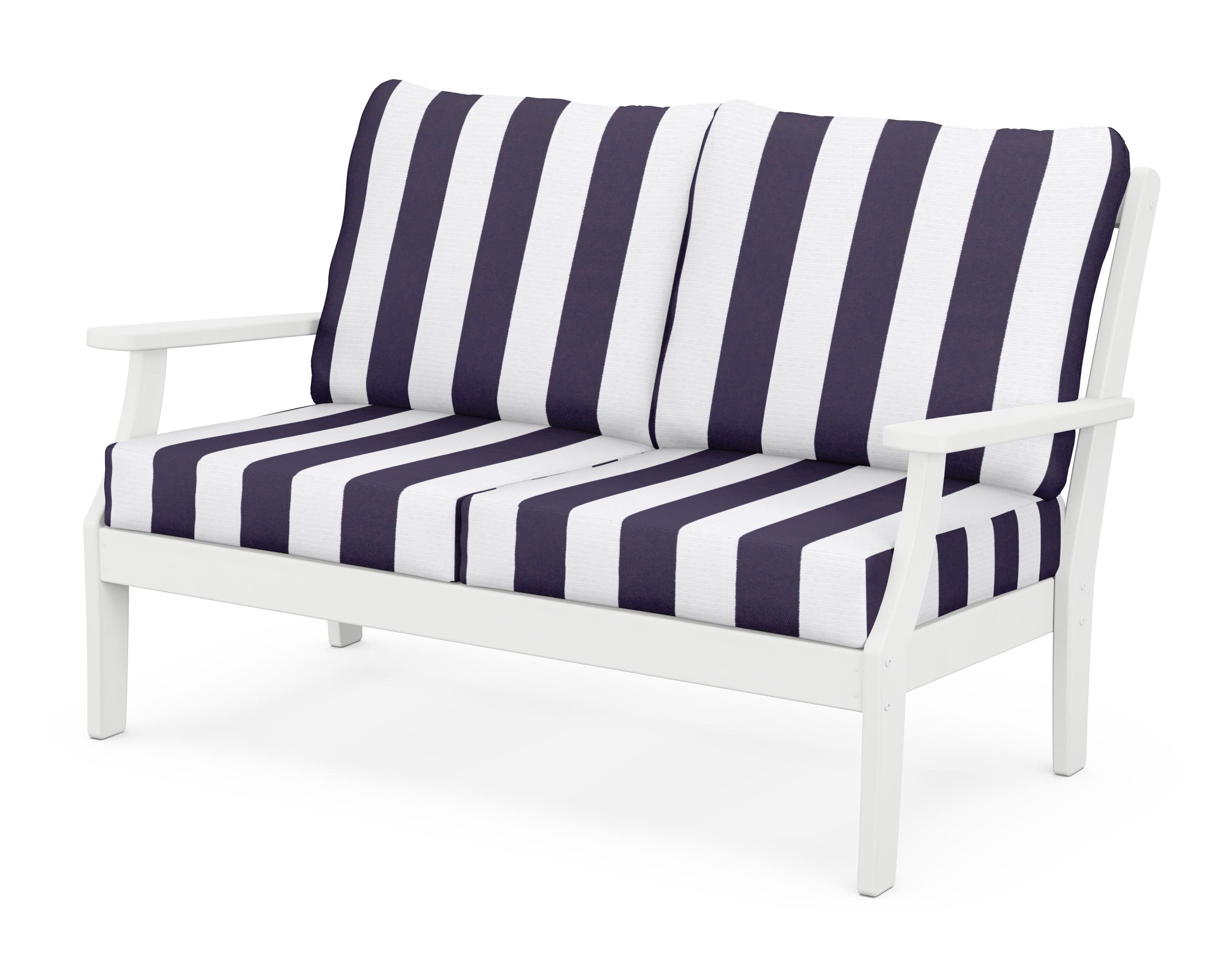 Braxton Deep Seating Loveseat in White / Cabana Stripe Navy