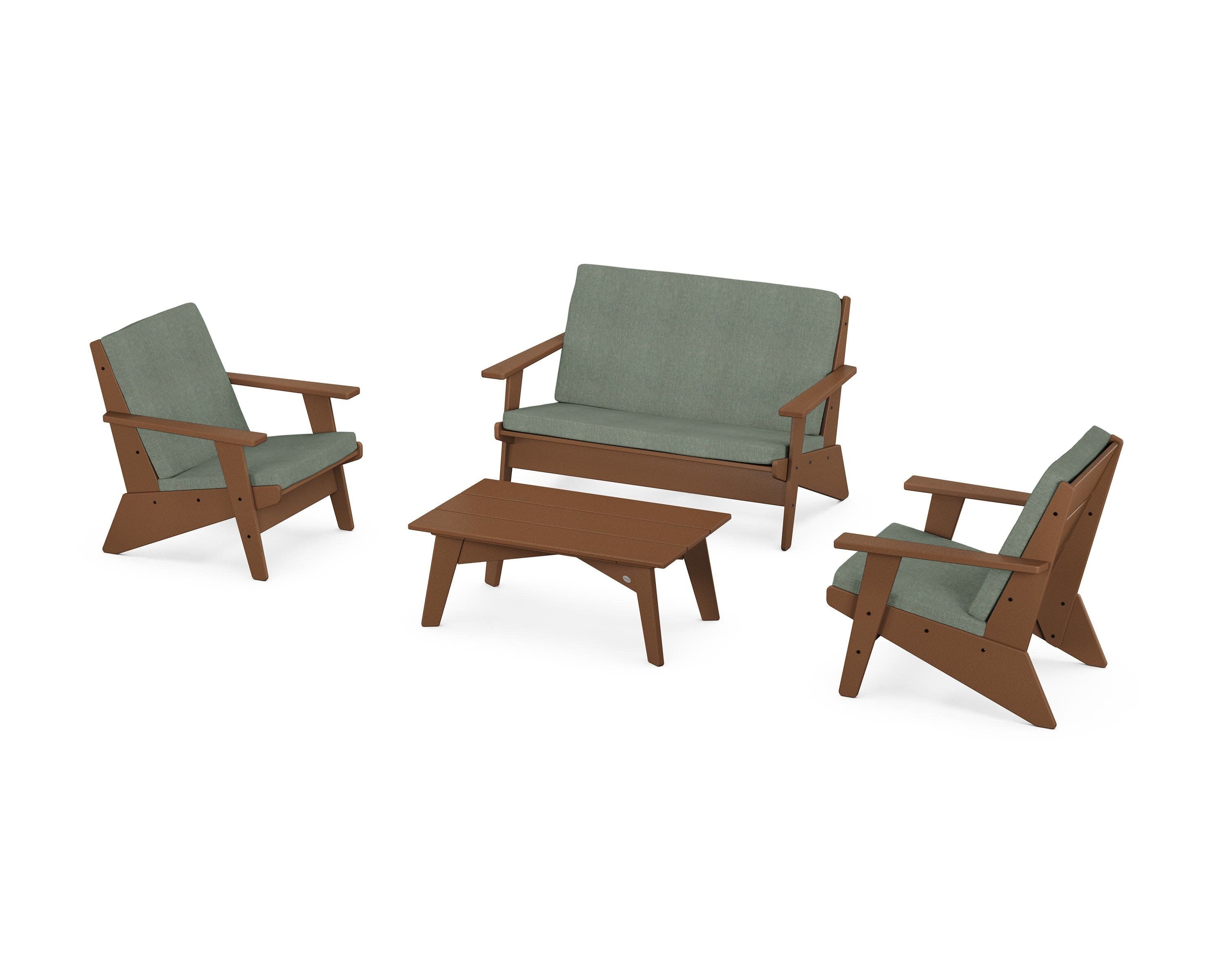 Riviera Modern Lounge 4-Piece Set in Teak / Cast Sage