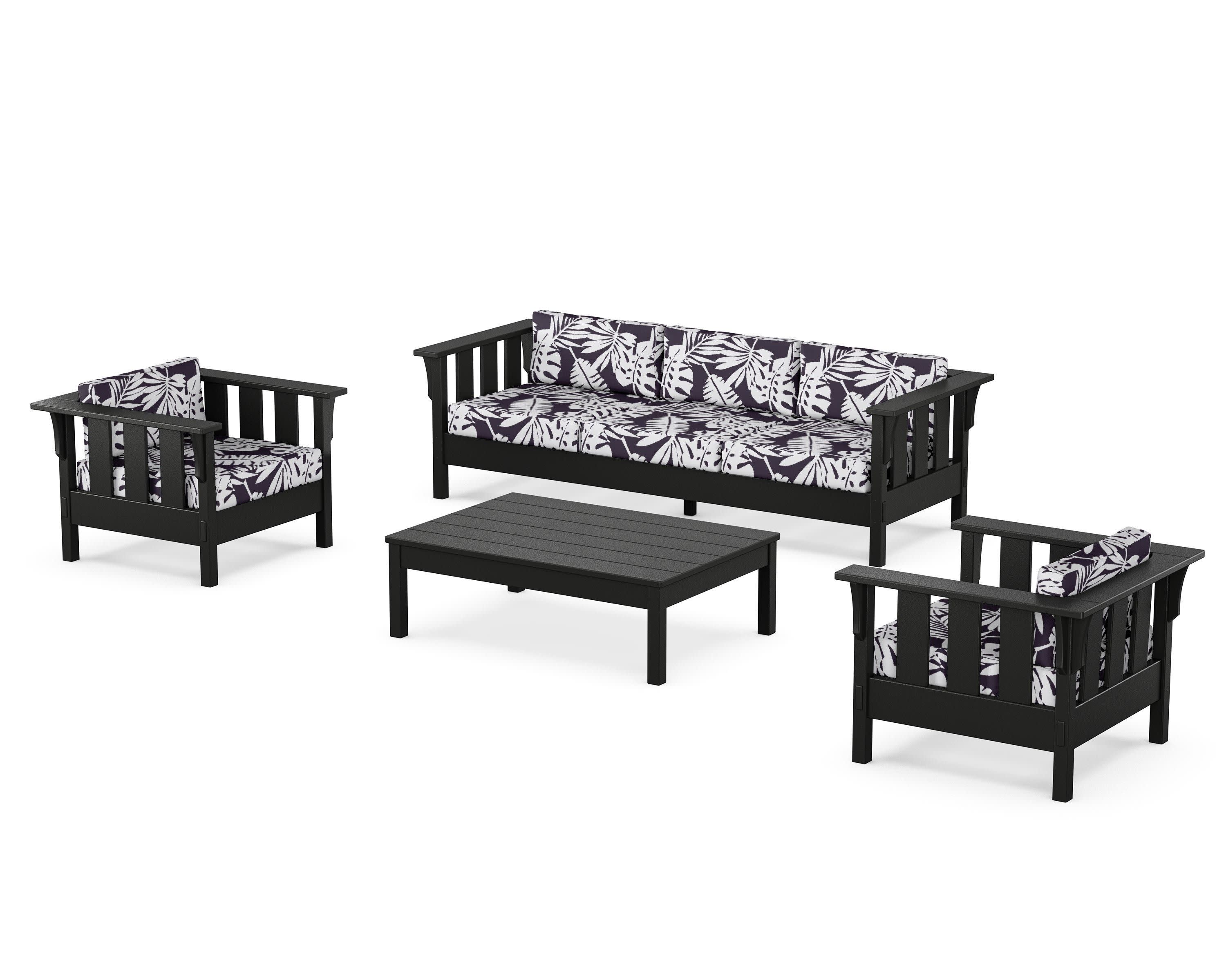 Acadia 4-Piece Deep Seating Set with Sofa in Black / Leaf Navy