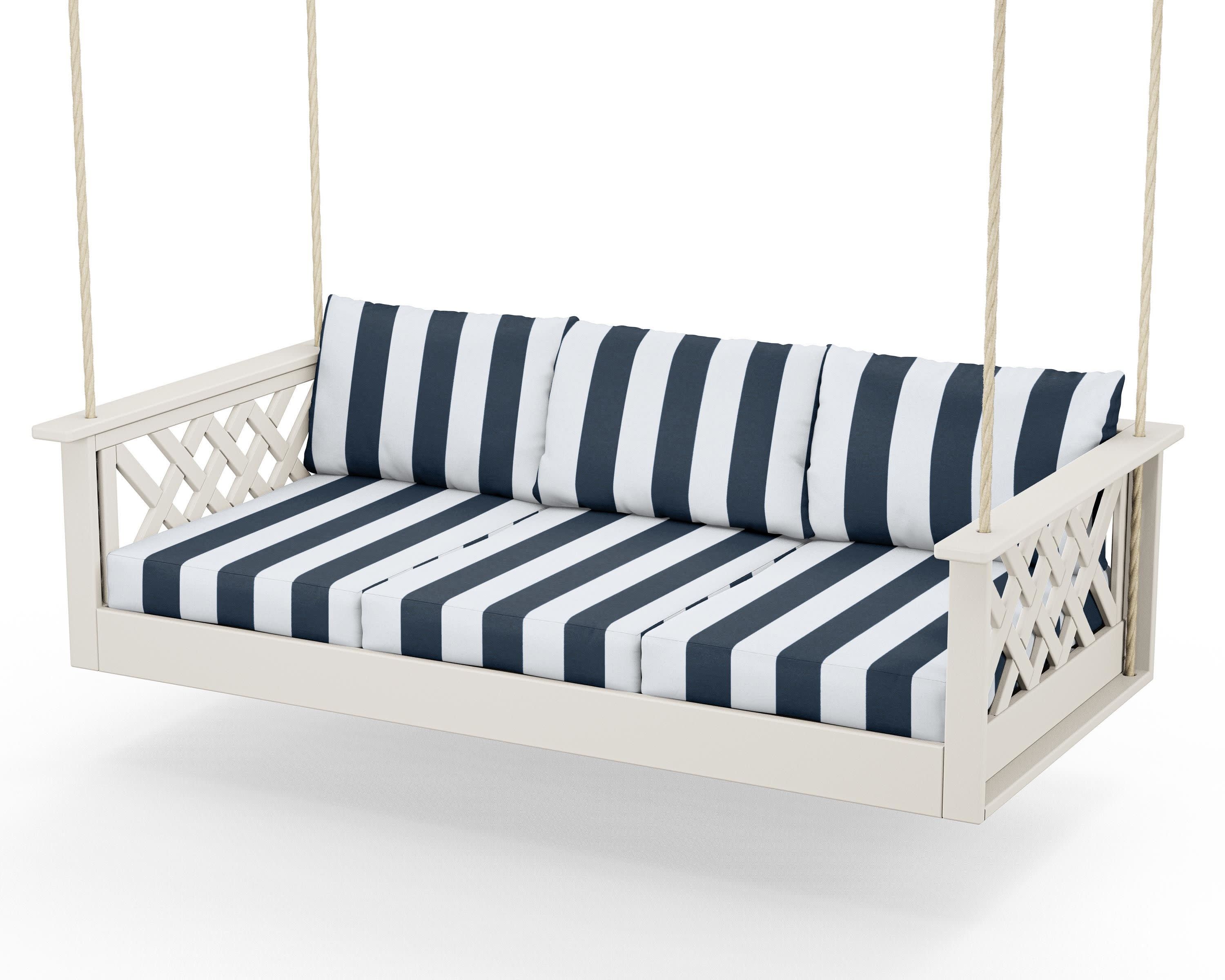Wovendale Daybed Swing in Sand / Cabana Stripe Marine Indigo