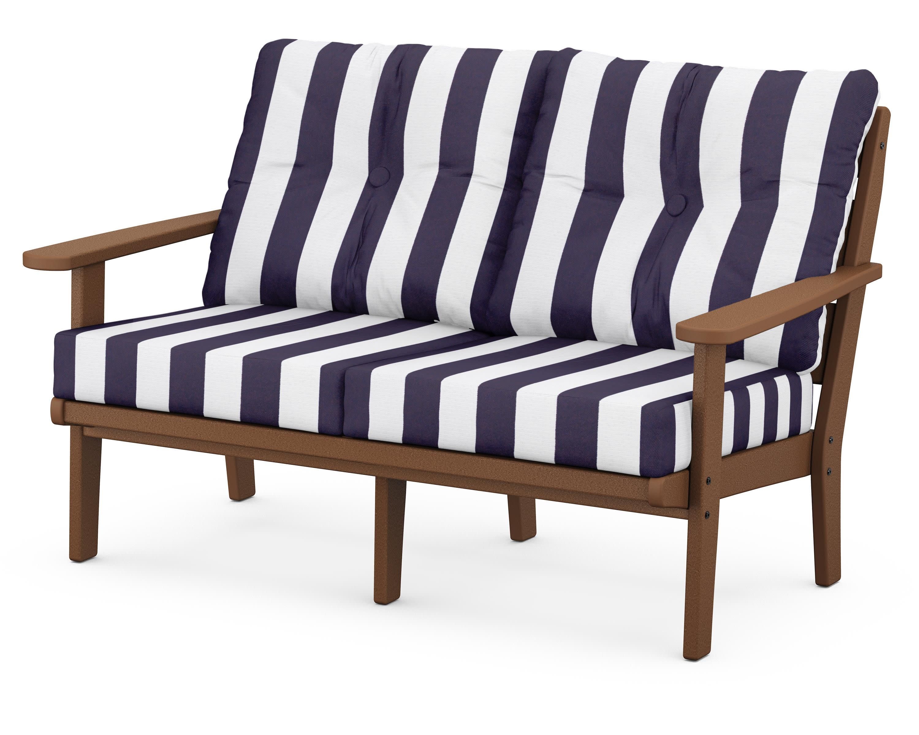 Lakeside Deep Seating Loveseat in Teak / Cabana Stripe Navy