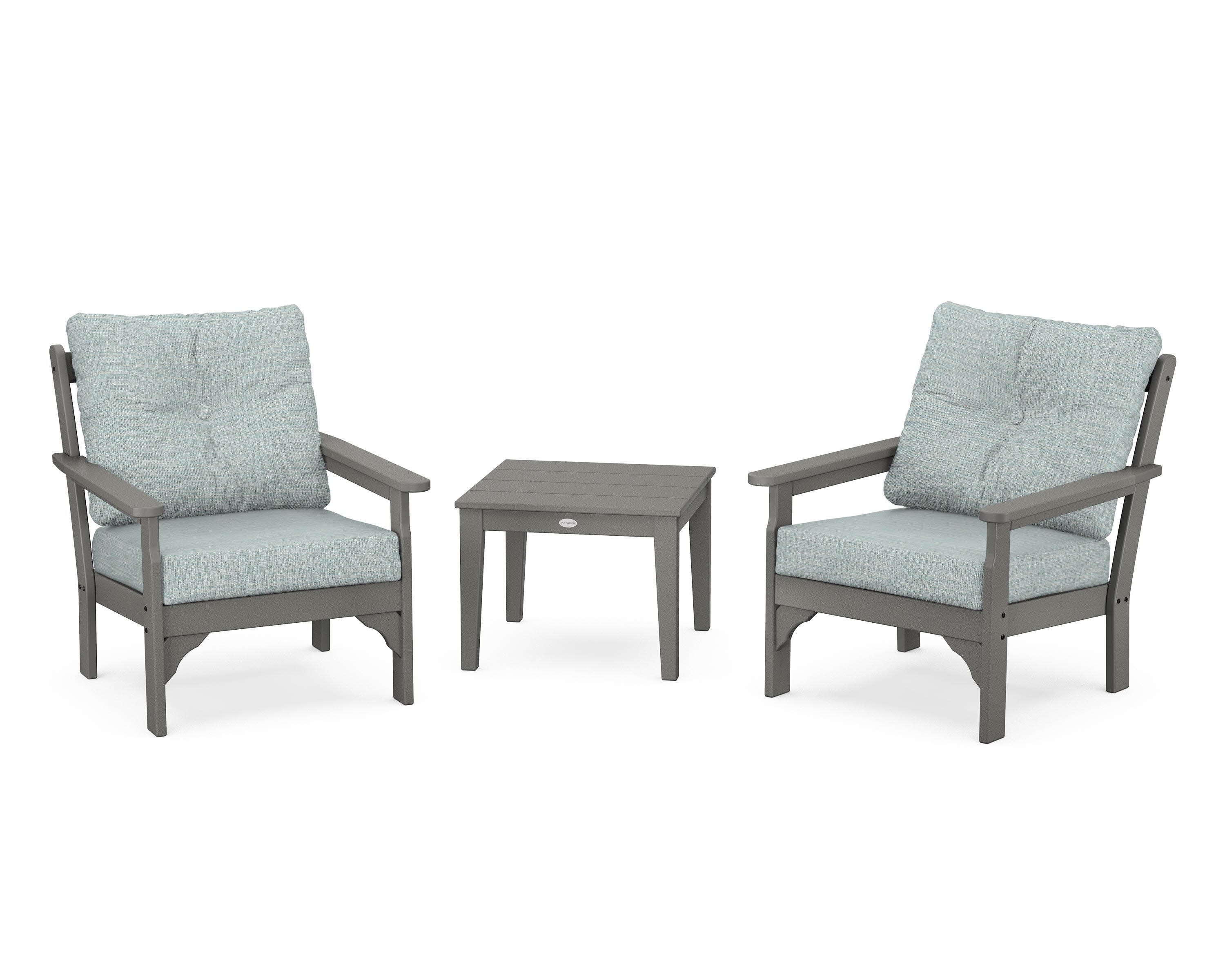 Vineyard 3-Piece Deep Seating Set in Slate Grey / Soothe Mist