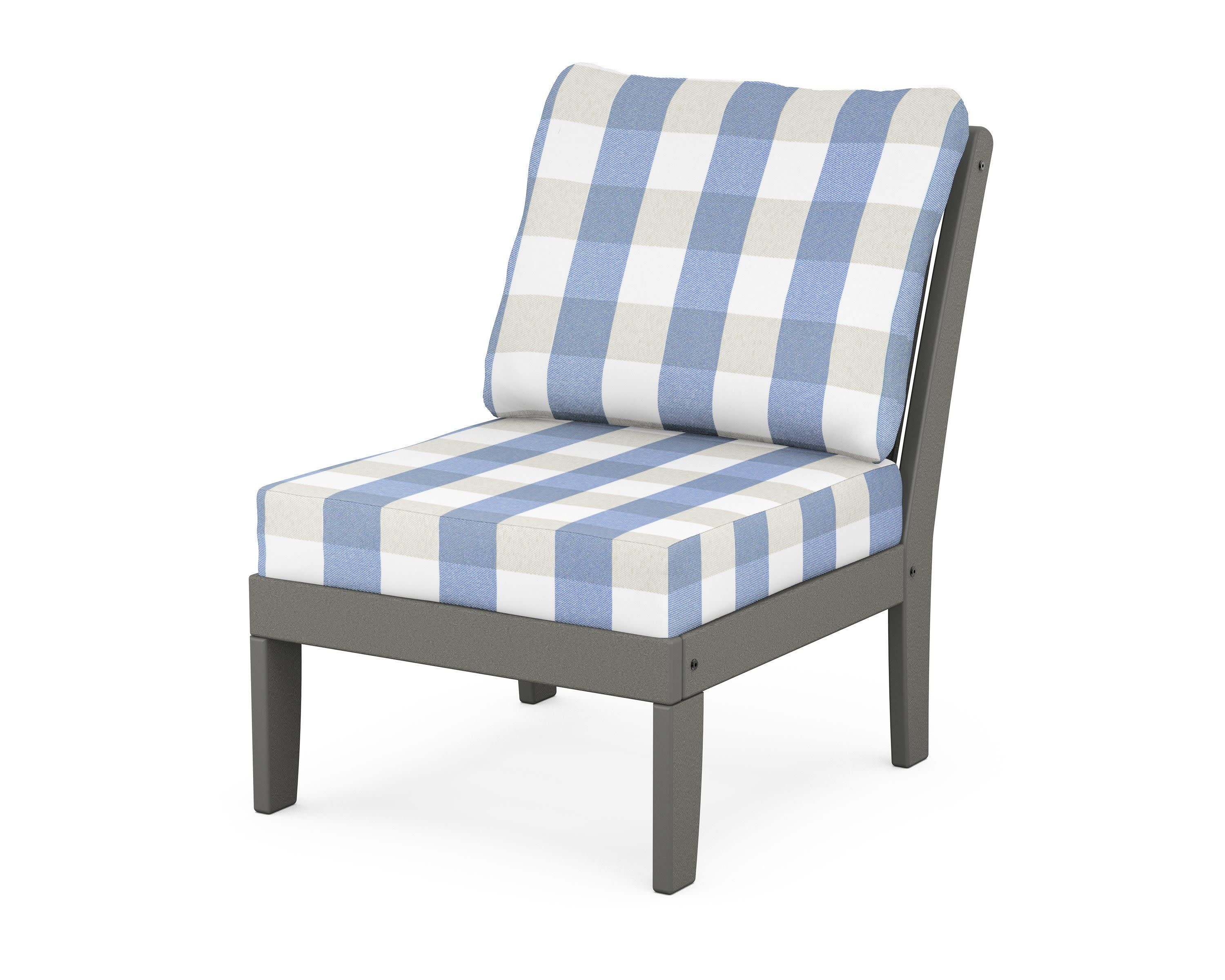 Braxton Modular Armless Chair in Slate Grey / Buffalo Plaid Sky Blue