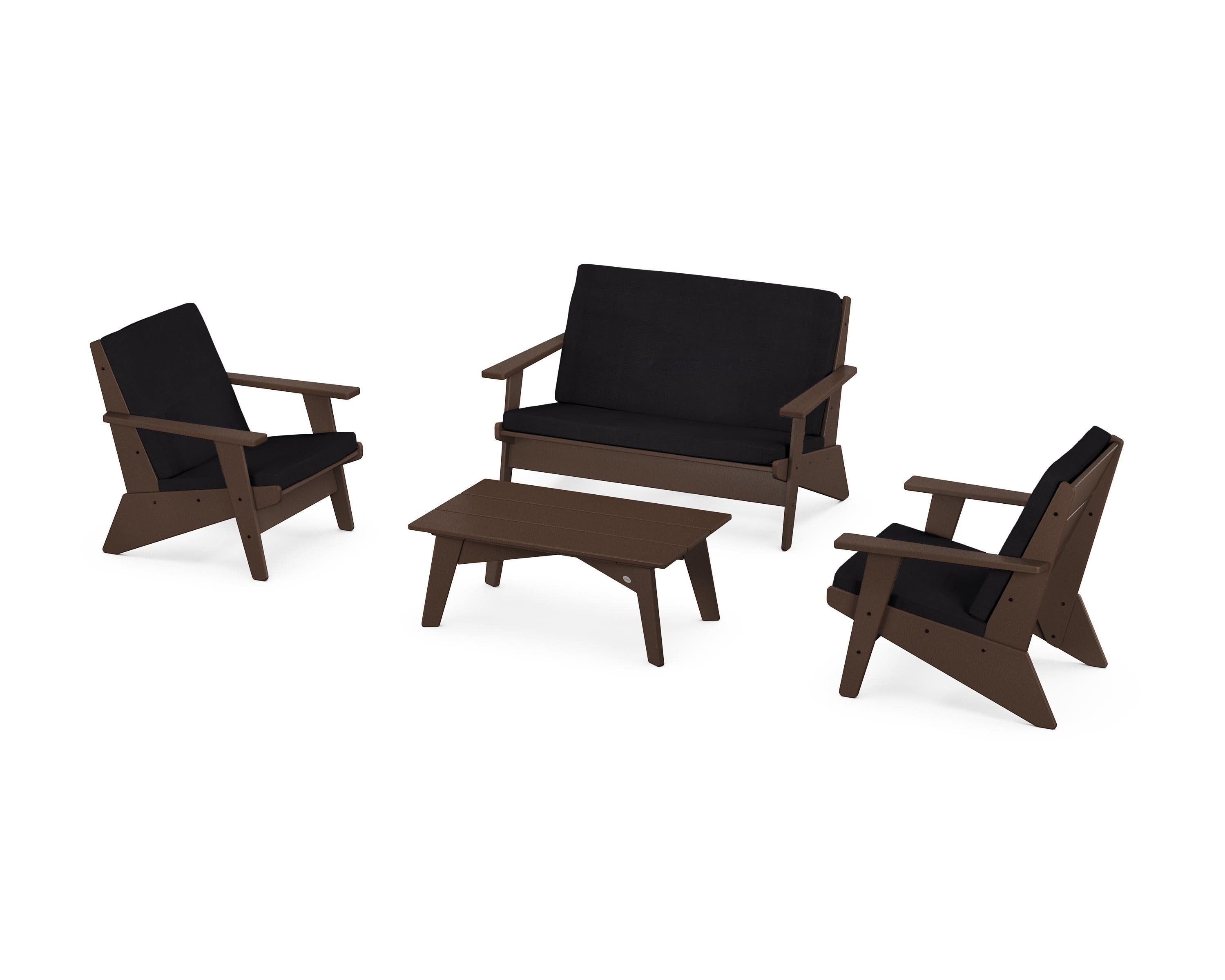 Riviera Modern Lounge 4-Piece Set in Mahogany / Midnight Linen