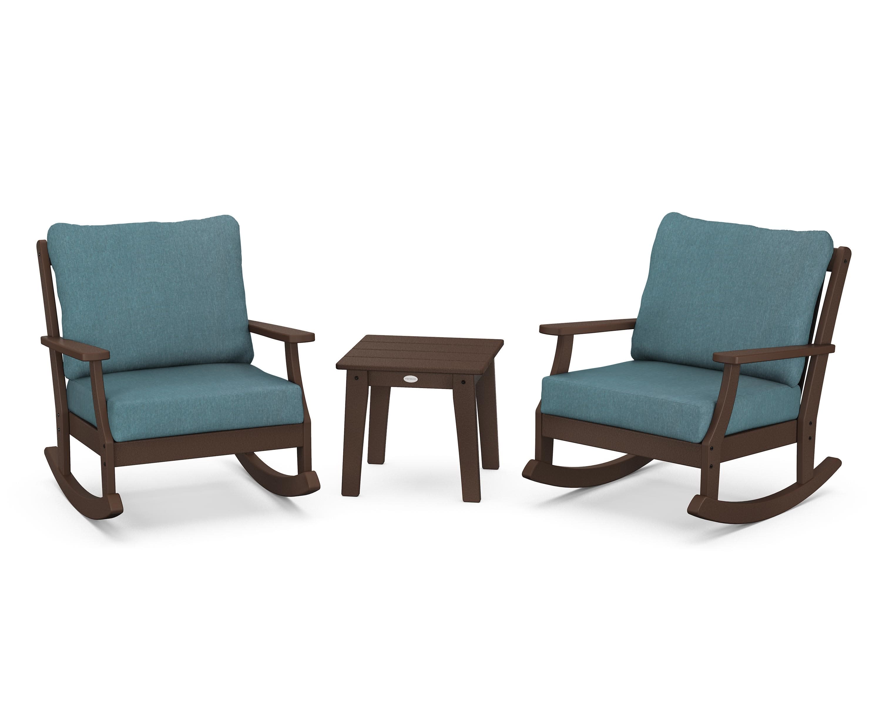 Braxton 3-Piece Deep Seating Rocker Set in Mahogany / Ocean Teal
