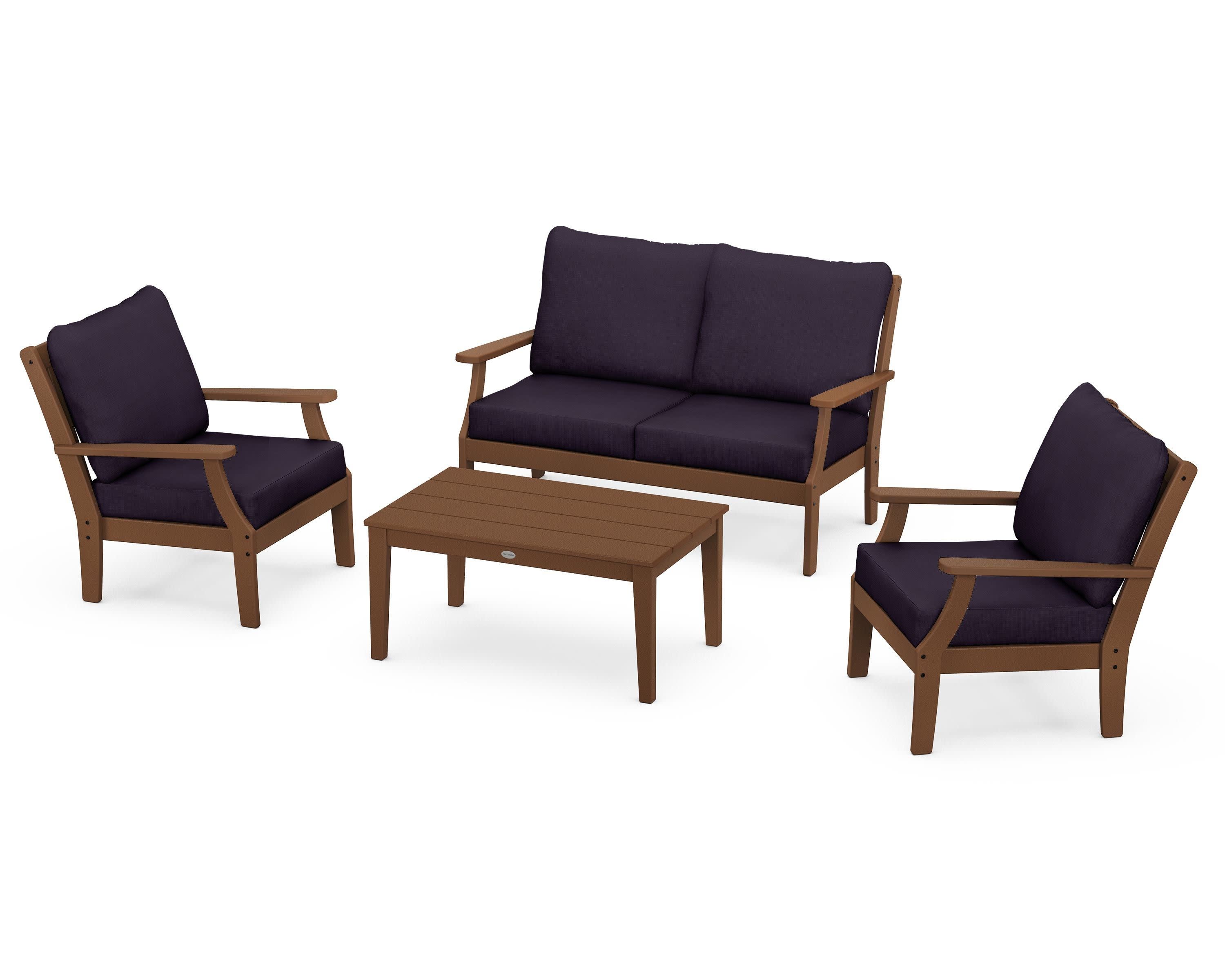 Braxton 4-Piece Deep Seating Chair Set in Teak / Navy Linen