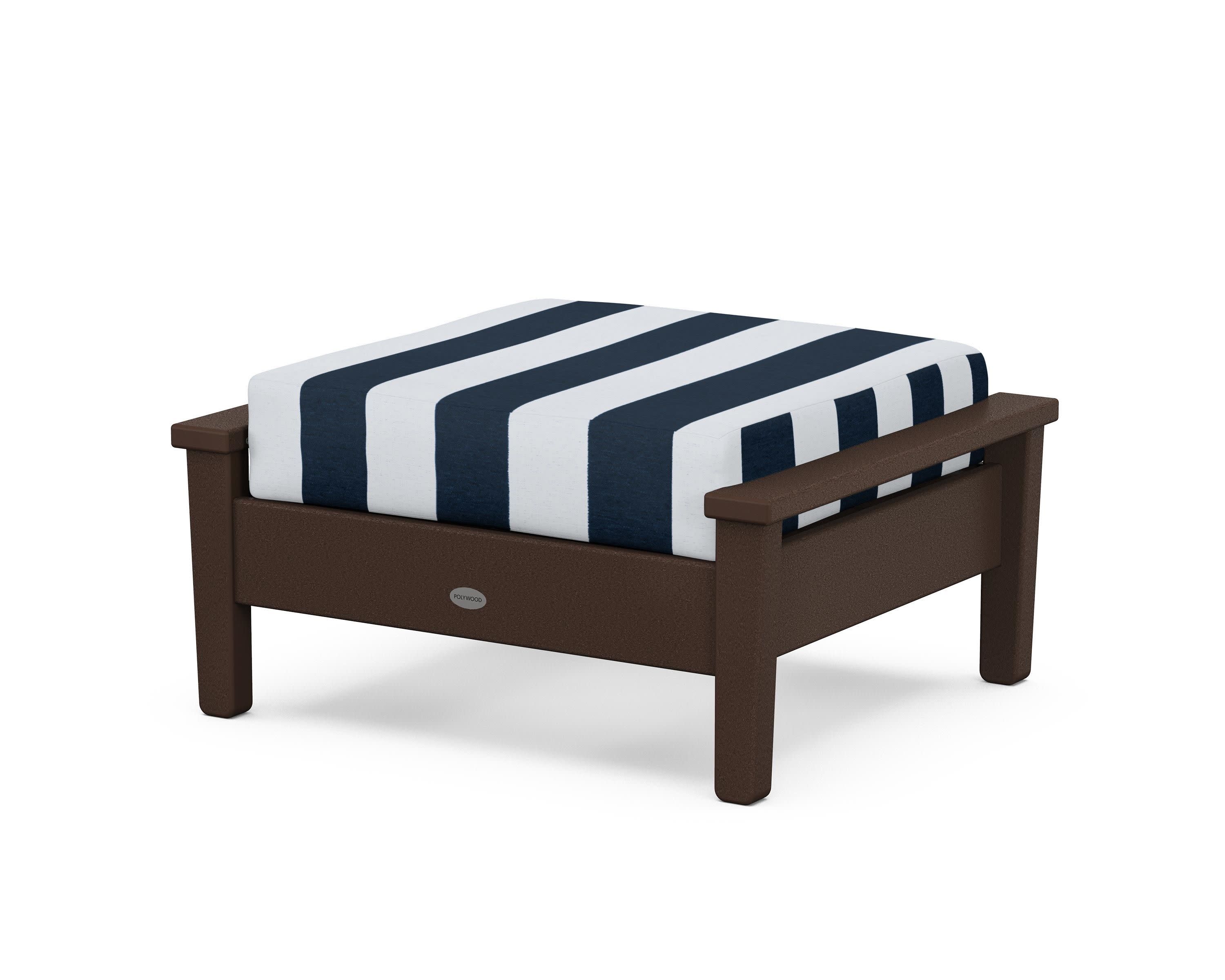 Prescott Deep Seating Ottoman in Mahogany / Cabana Stripe Marine Indigo