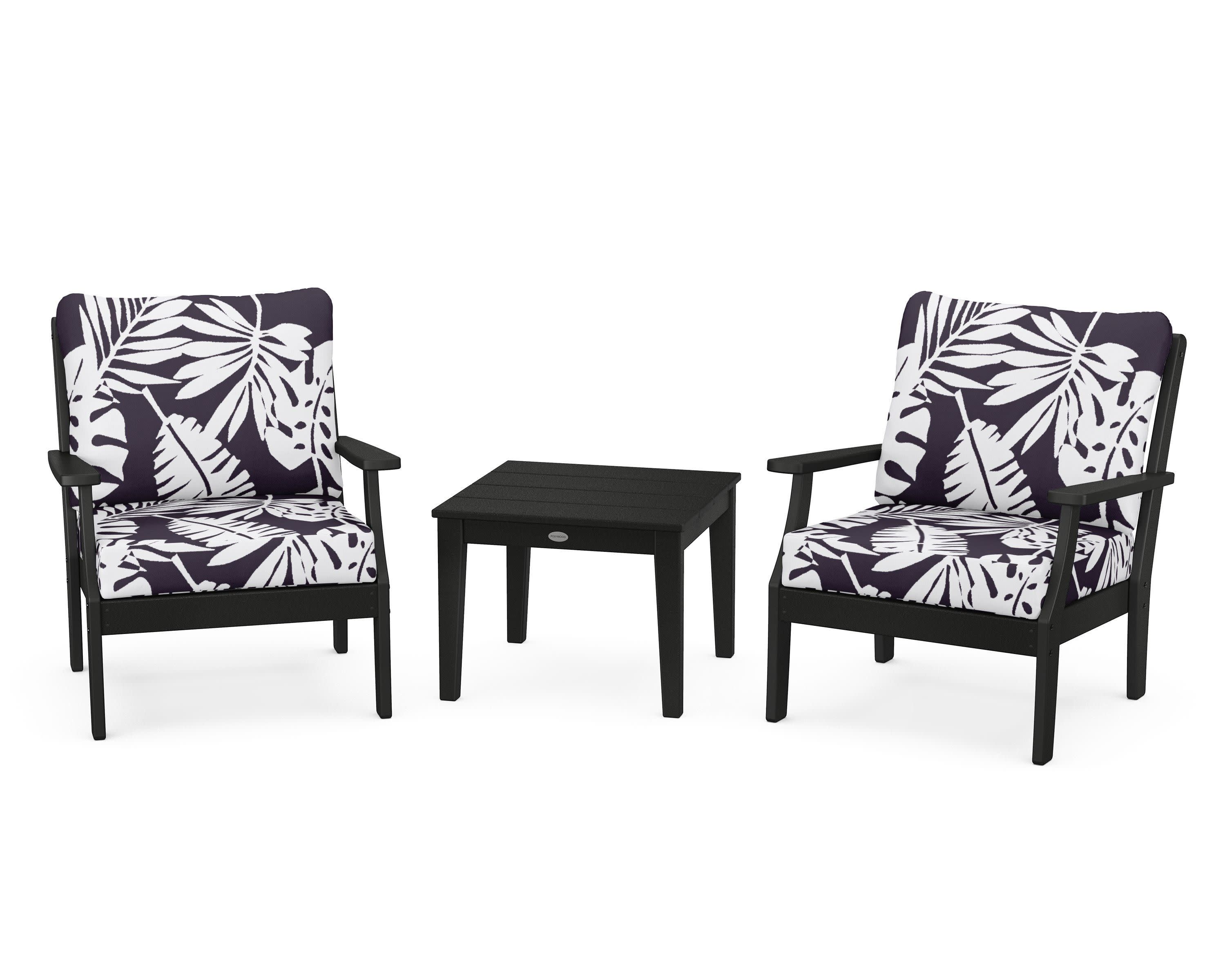 Braxton 3-Piece Deep Seating Set in Black / Leaf Navy