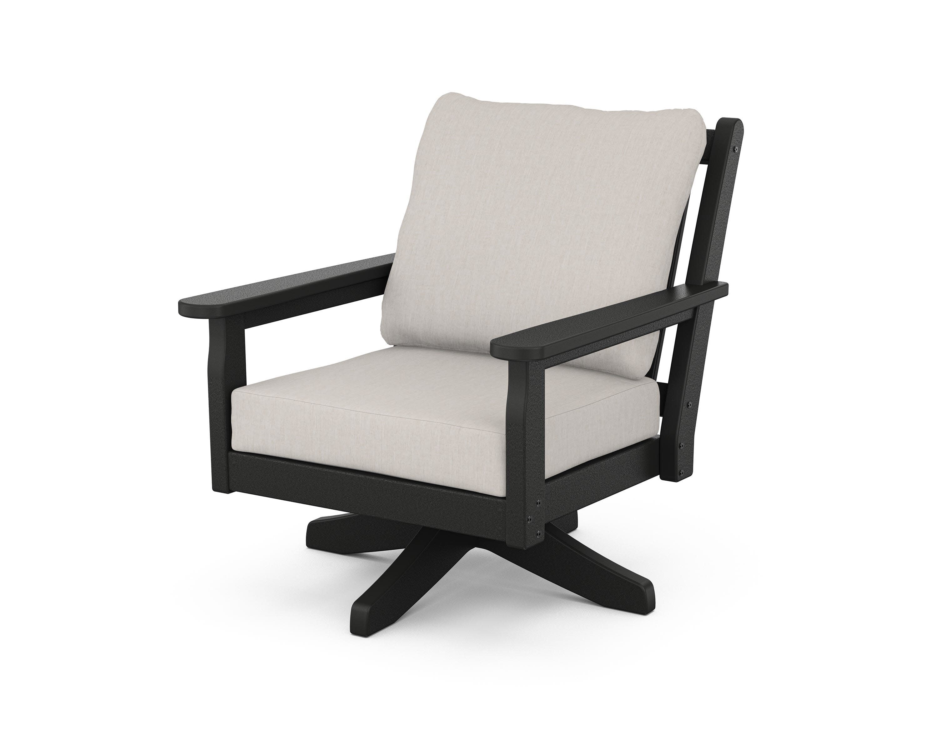 Chippendale Deep Seating Swivel Chair in Black / Cast Ash