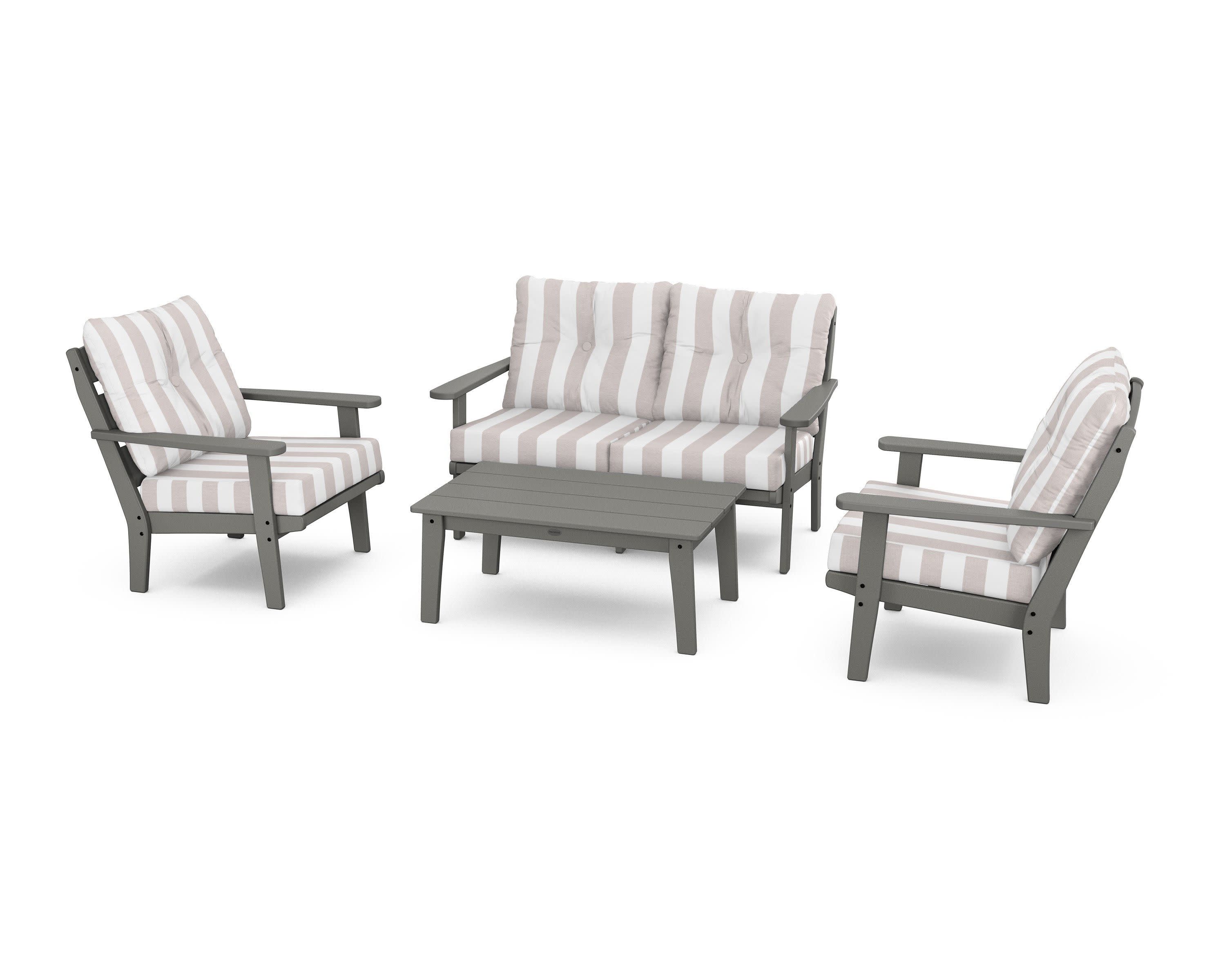 Lakeside 4-Piece Deep Seating Set in Slate Grey / Cabana Stripe Dune Burlap