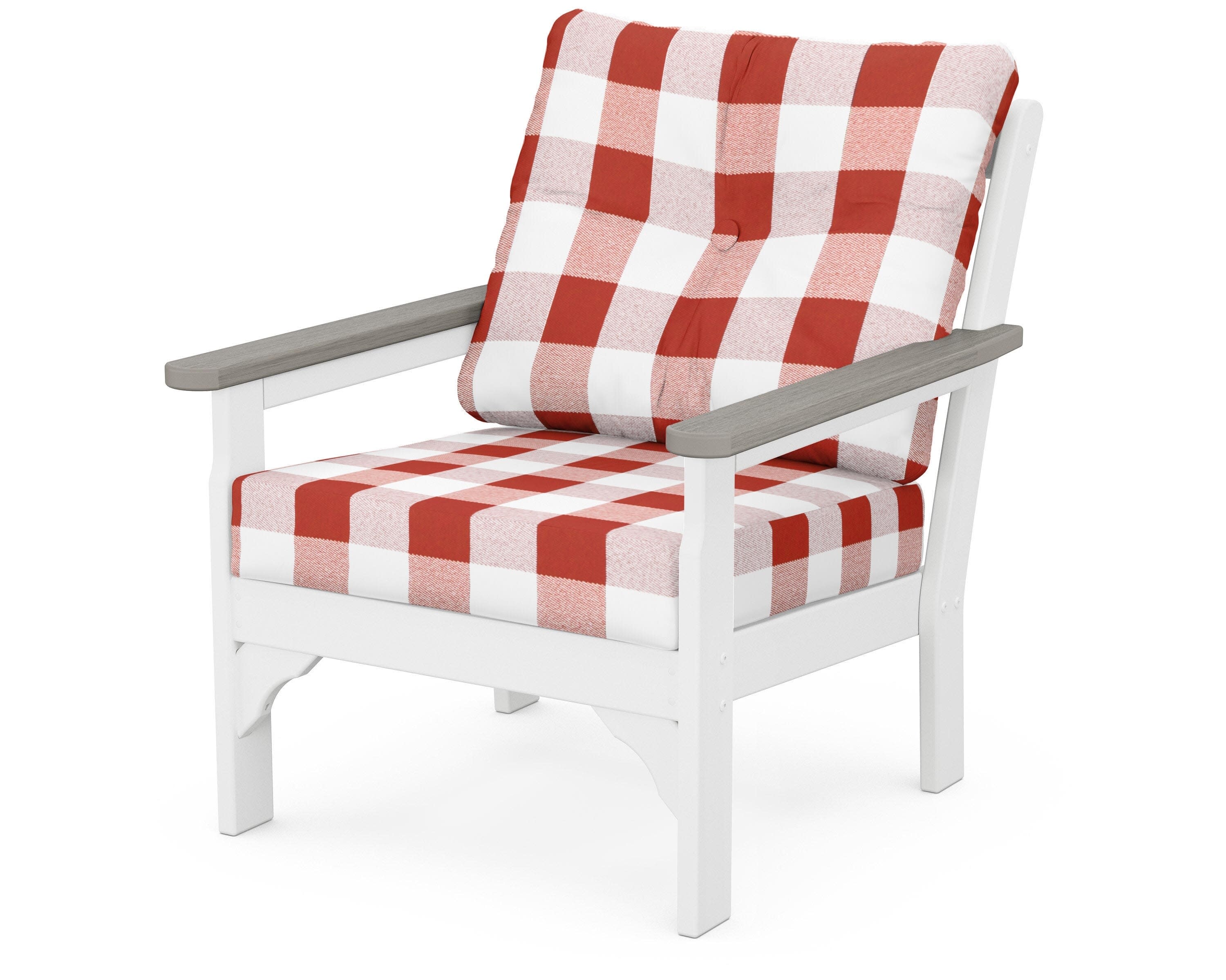 Vineyard Deep Seating Chair in White / Driftwood / Buffalo Plaid Crimson