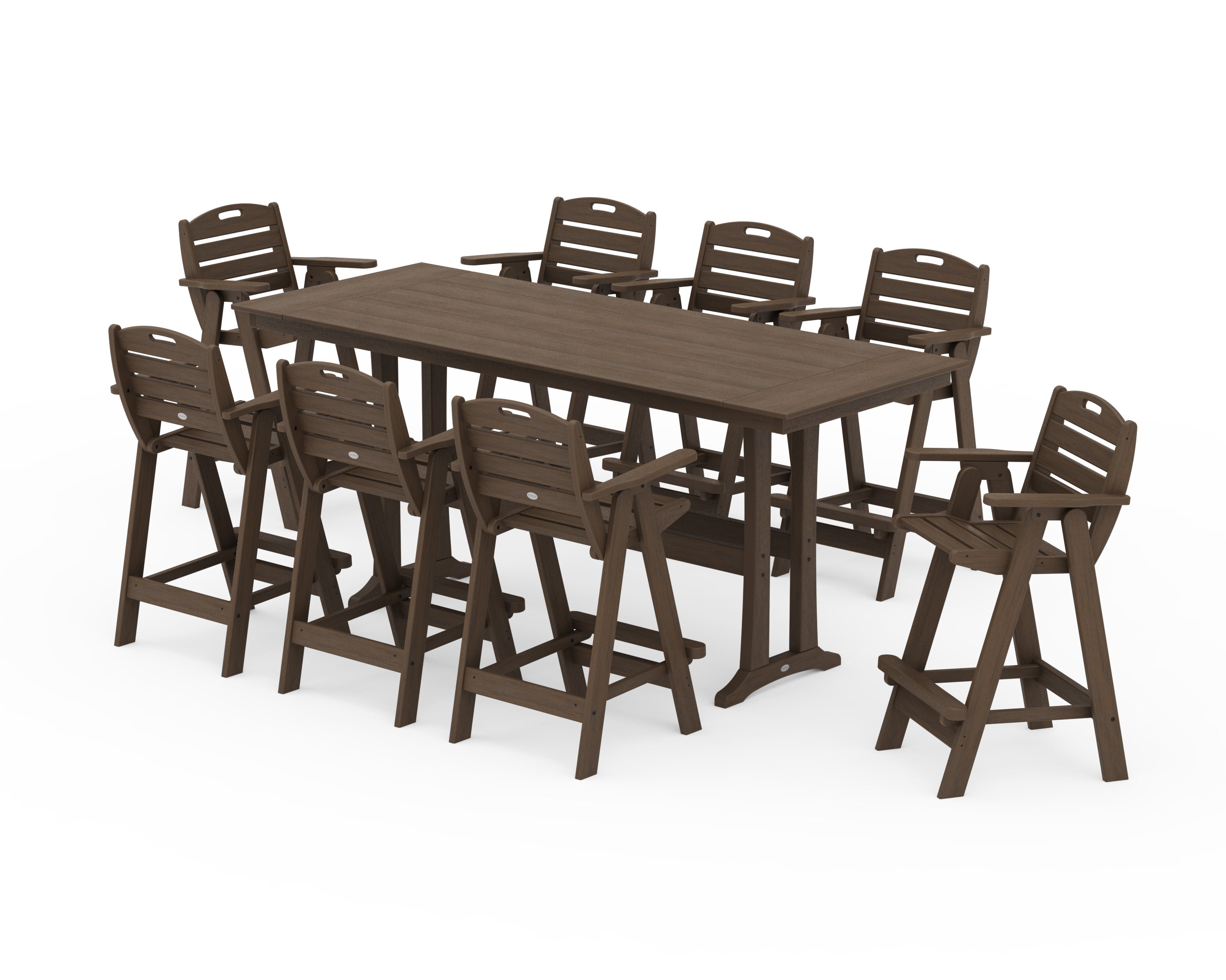 Nautical 9-Piece Farmhouse Bar Set with Trestle Legs in Kona