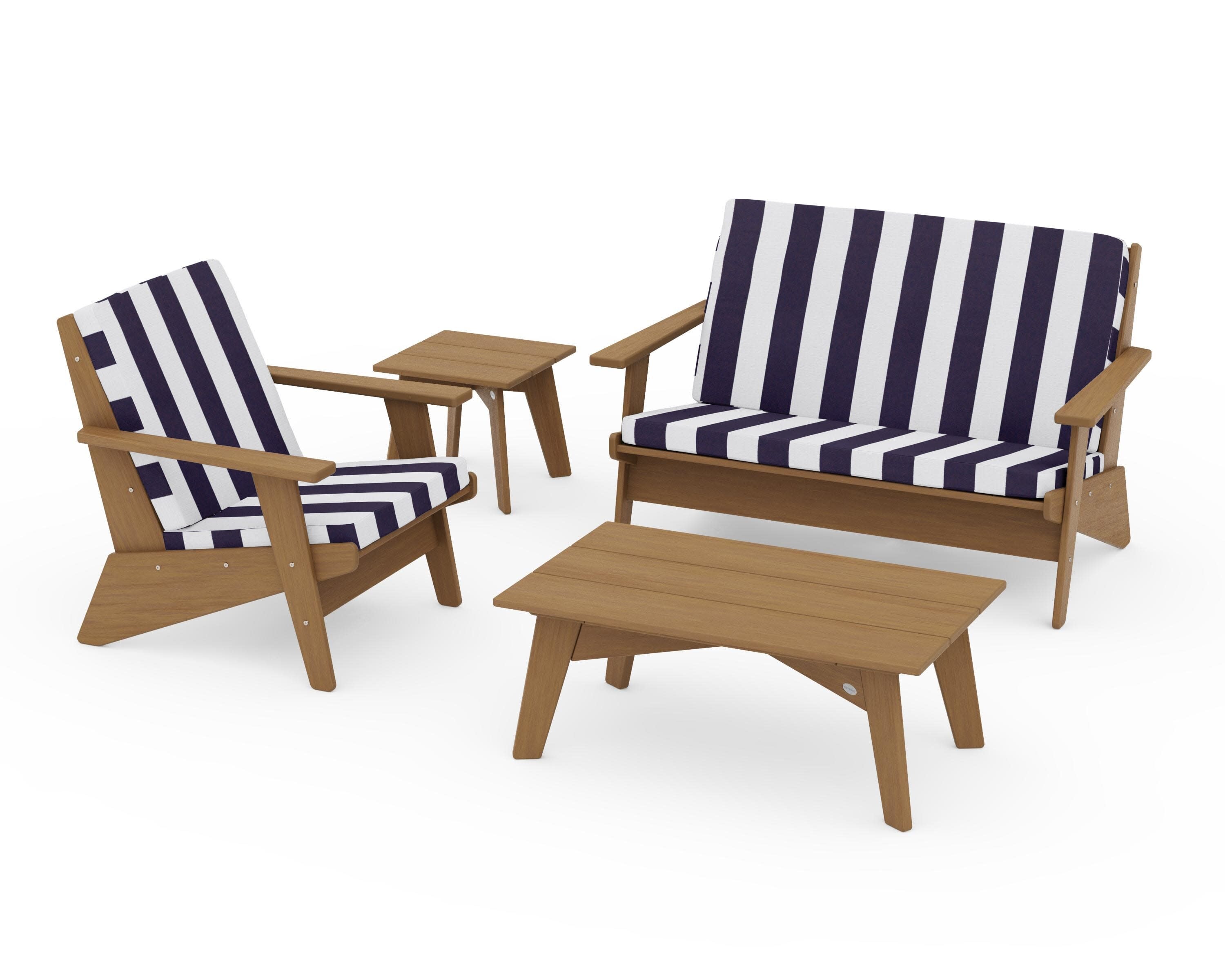 Riviera Modern Lounge 4-Piece Set in Natural / Cabana Stripe Navy