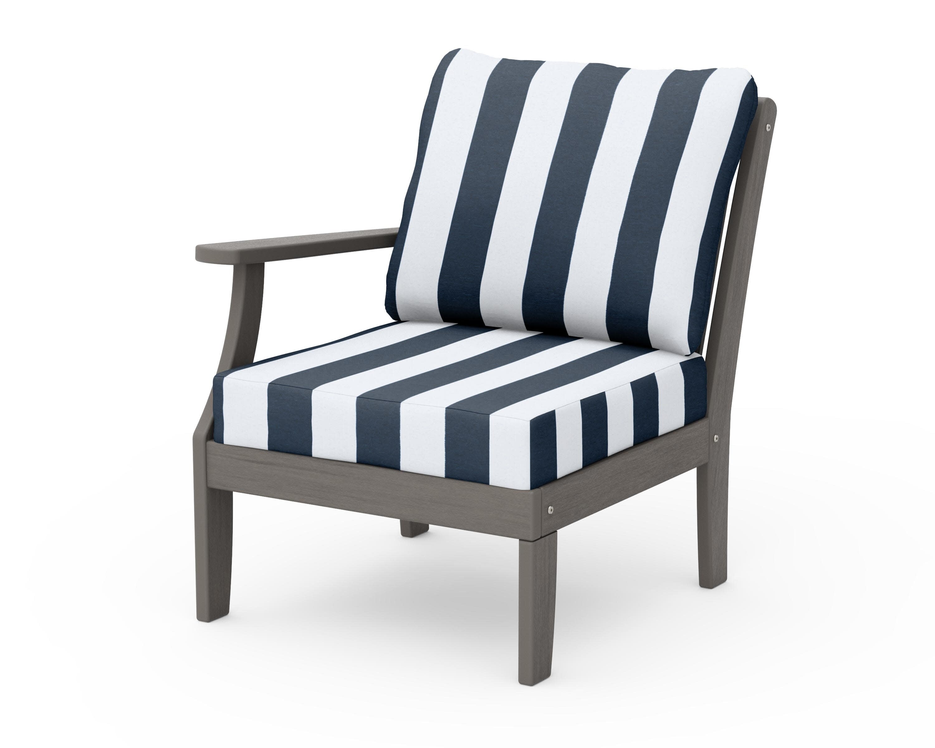 Braxton Modular Left Arm Chair in Driftwood / Cabana Stripe Marine Indigo
