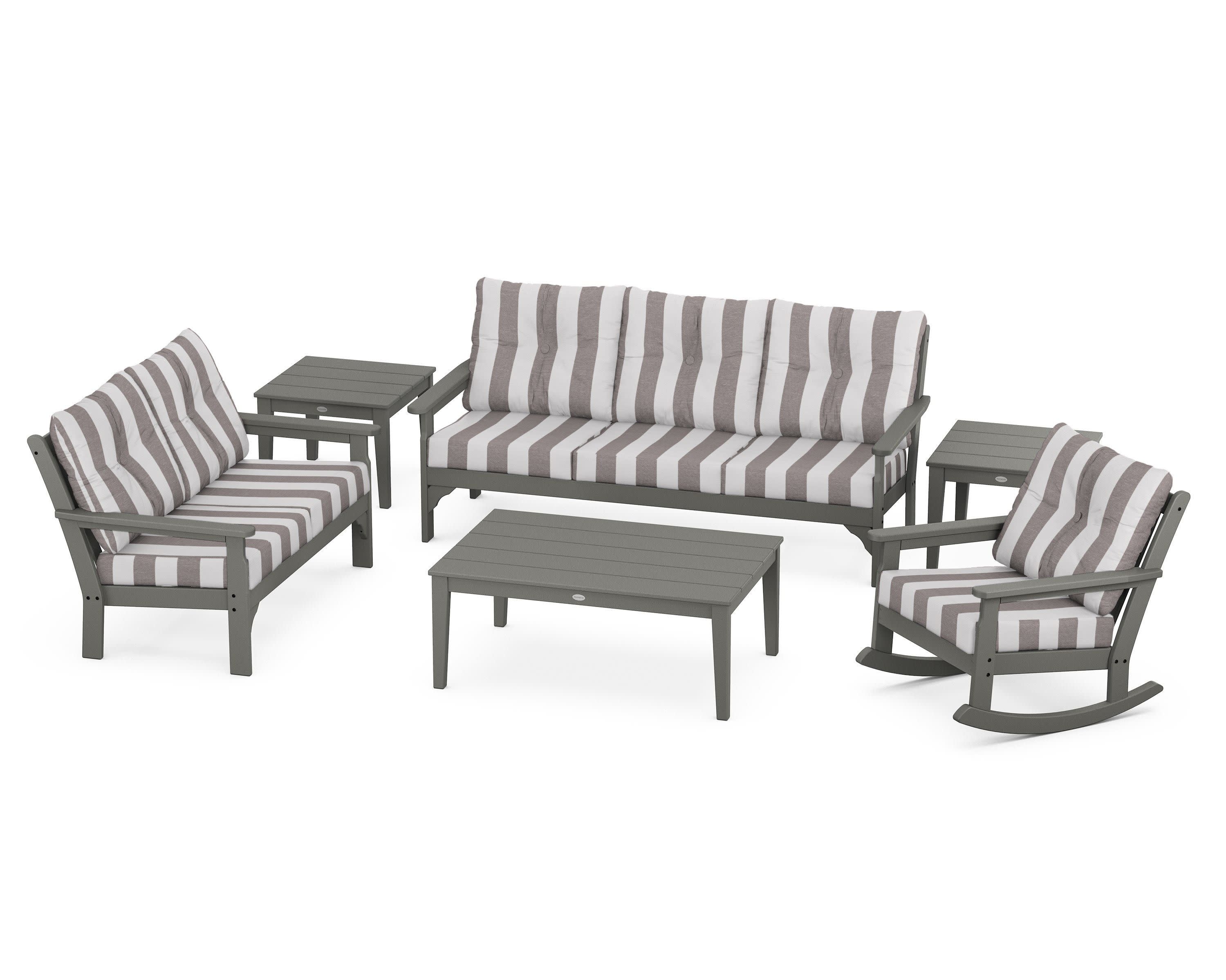 Vineyard 6-Piece Deep Seating Set in Slate Grey / Cabana Stripe Grey Mist